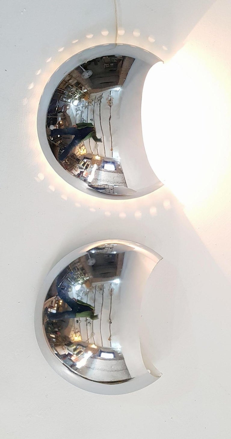 Chrome Wall Sconces "Half Moon" Made in Italy at 1stDibs