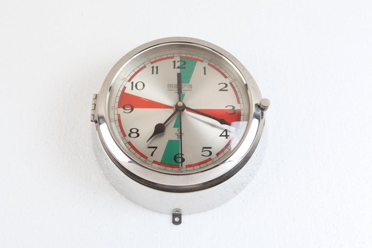 Chrome Wempe Analog Clock from Ship's Radio Room, German, 1970s at 1stDibs