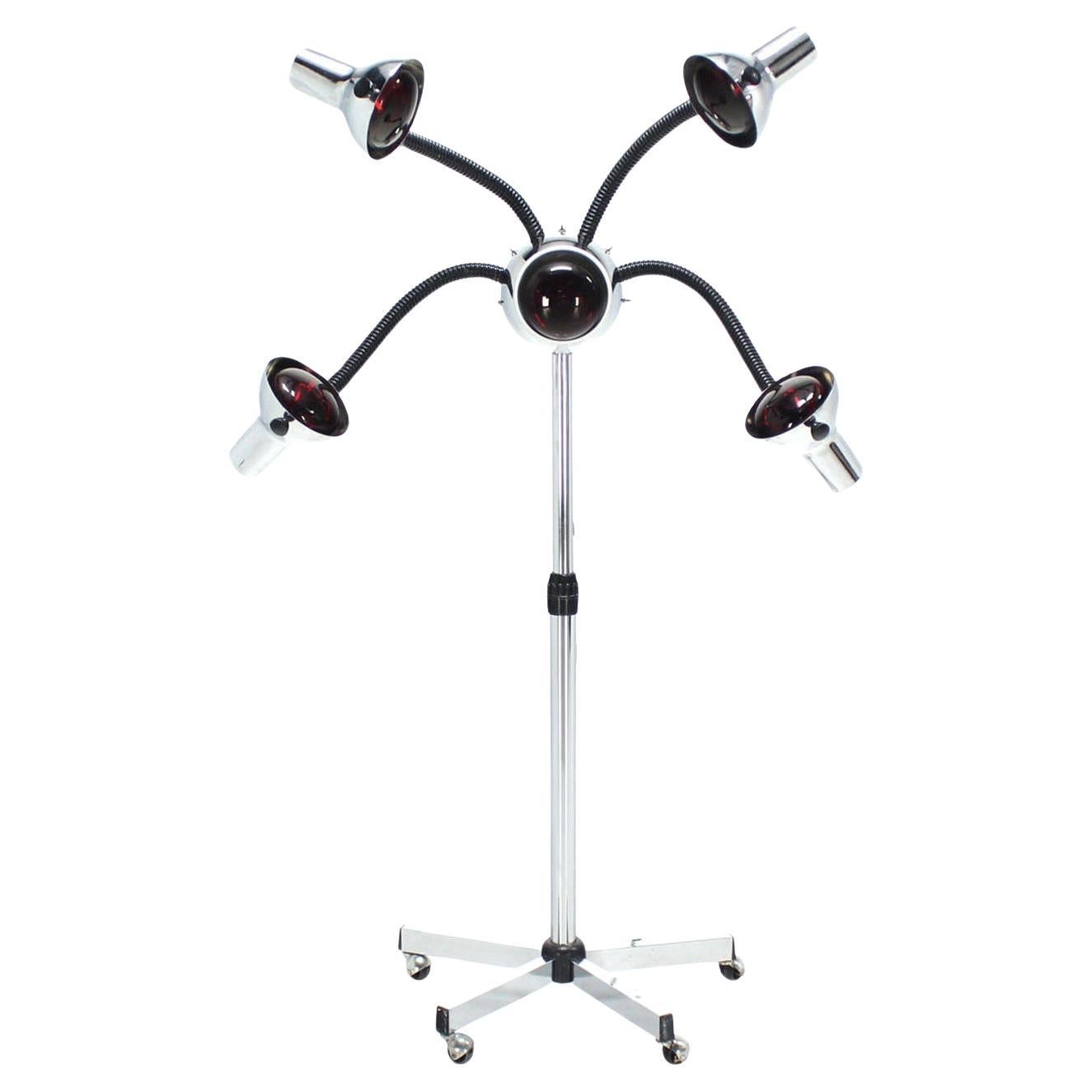 Chrome Wheel Base Mid-Century Modern Adjustable Four-Arm Lamp Heat Lamps For Sale