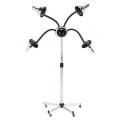 Used Chrome Wheel Base Mid-Century Modern Adjustable Four-Arm Lamp Heat Lamps