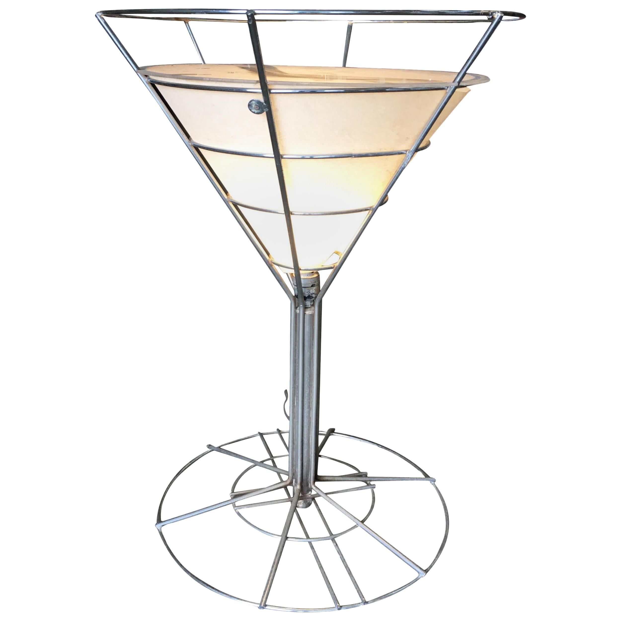 Chrome Wire Art Light Up Martini Lounge Side Table with Glass Top For Sale