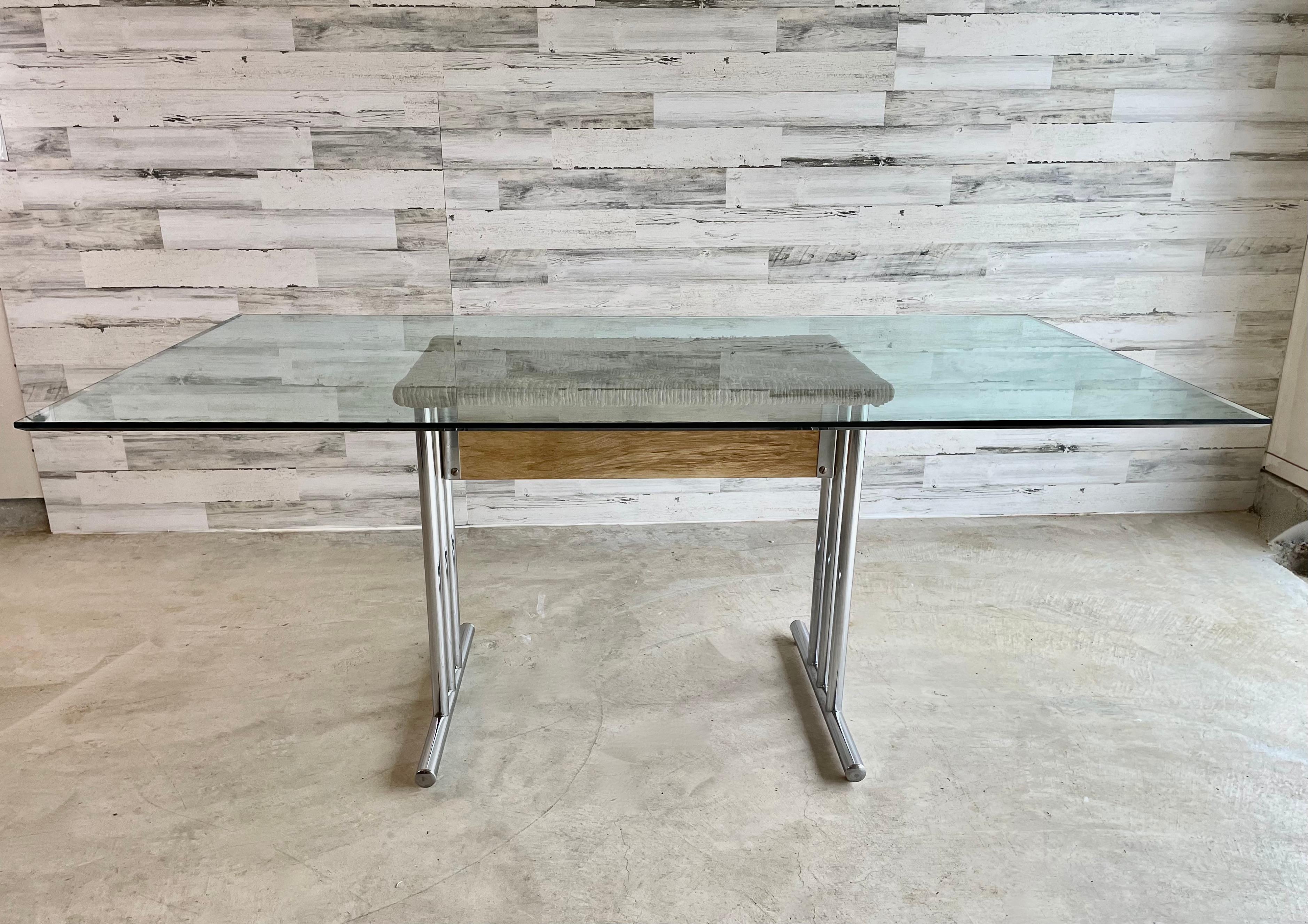 Chrome with Woven Rush Dining Table For Sale 5