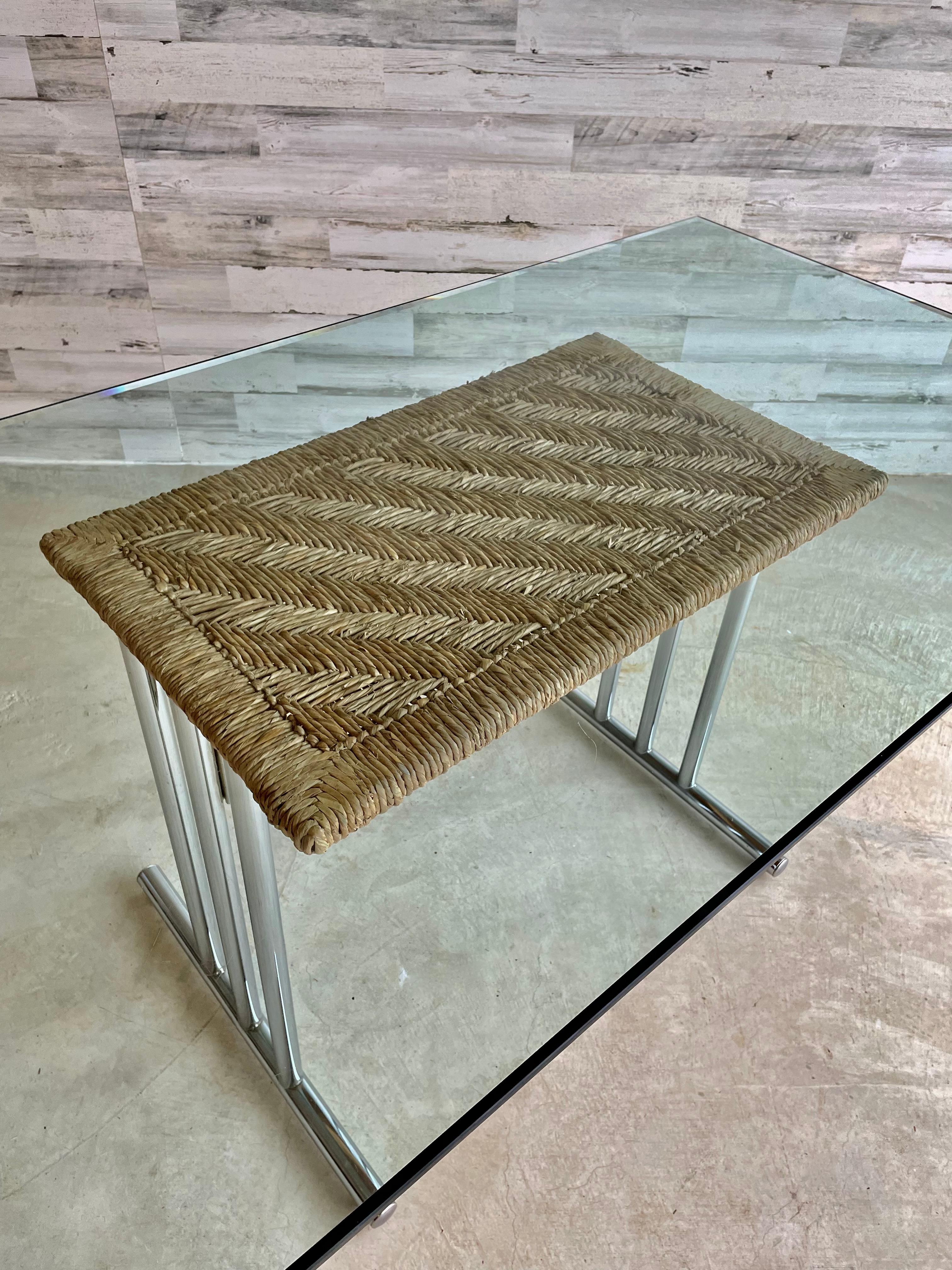 Mid-Century Modern Chrome with Woven Rush Dining Table For Sale