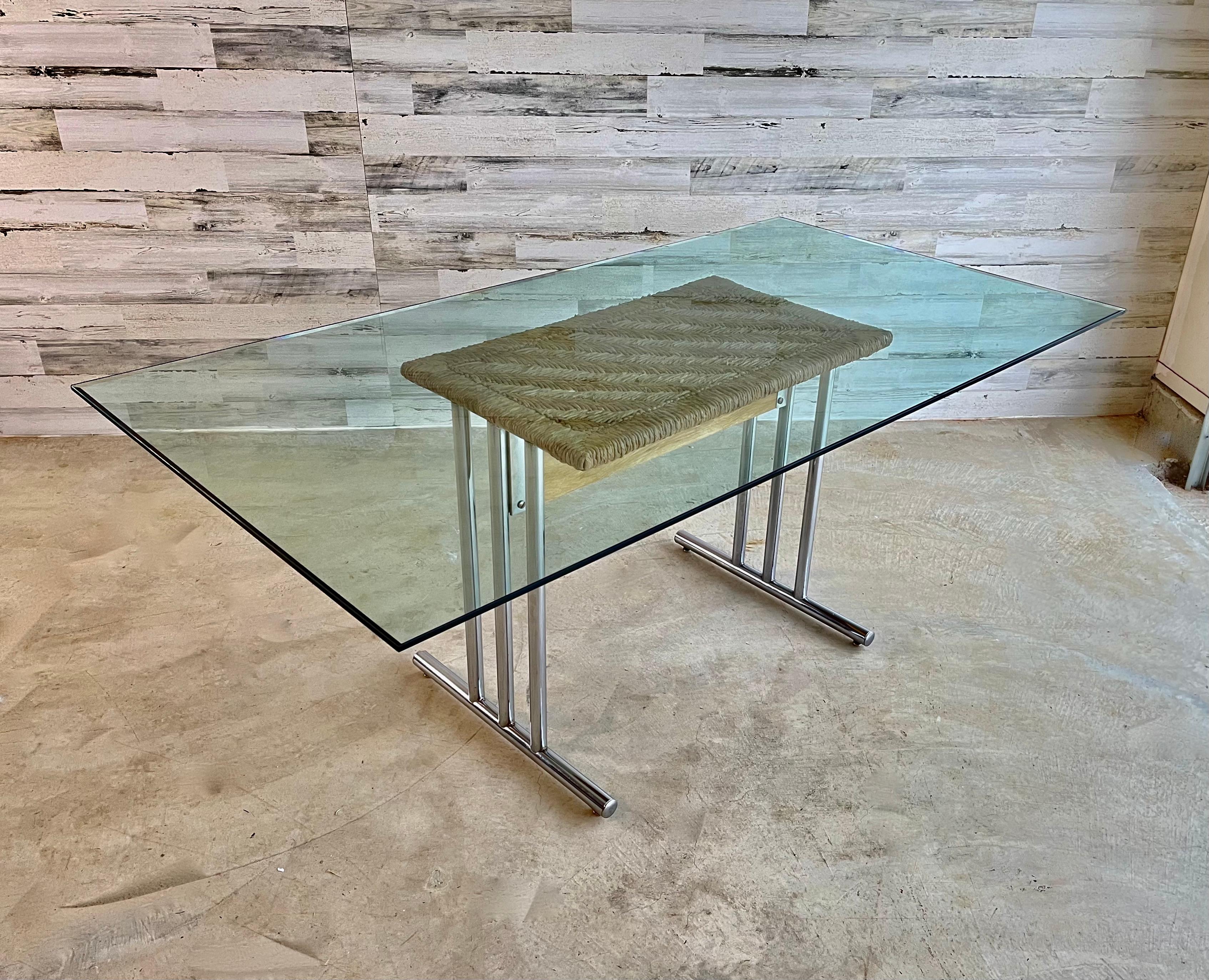 North American Chrome with Woven Rush Dining Table For Sale