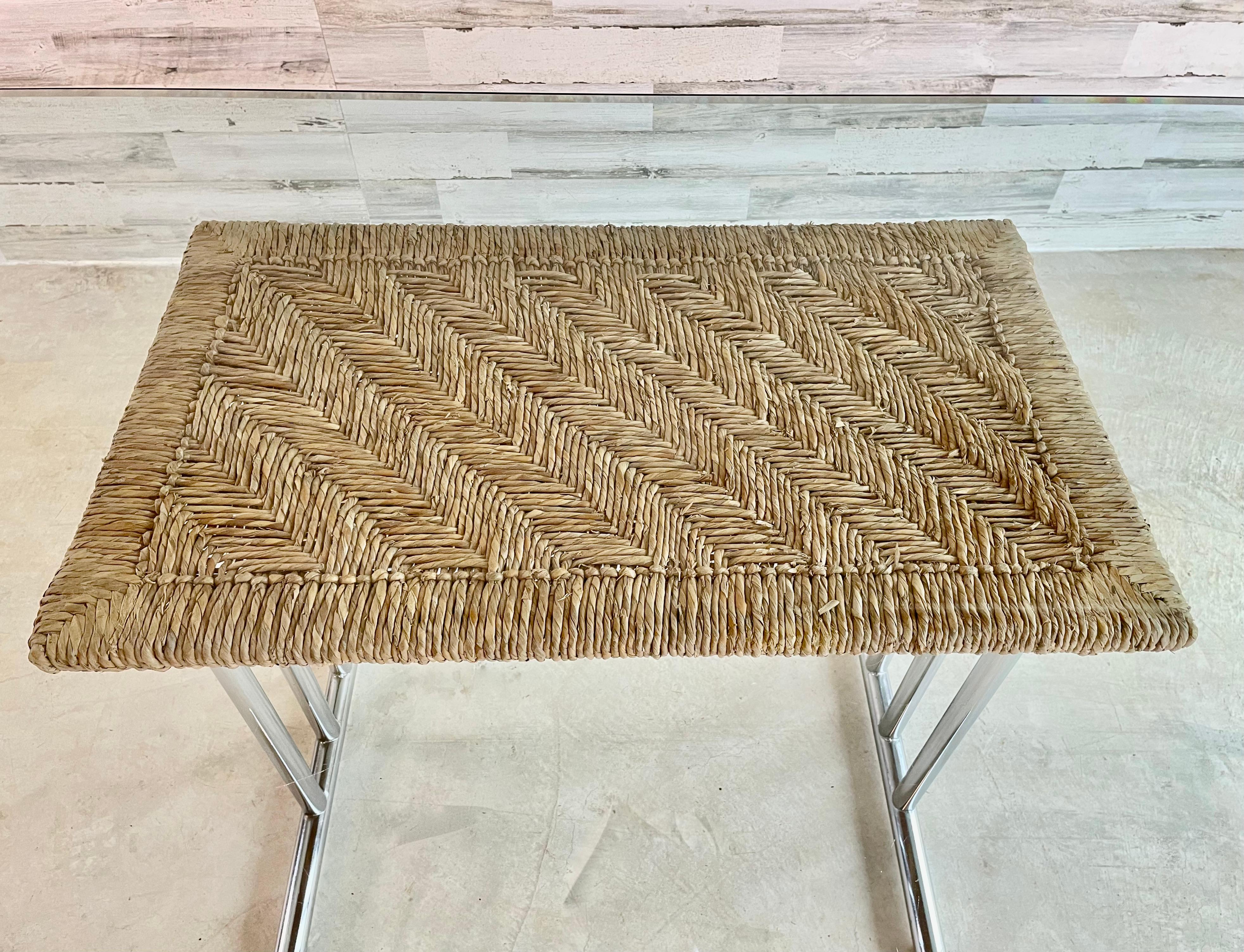 Chrome with Woven Rush Dining Table For Sale 2