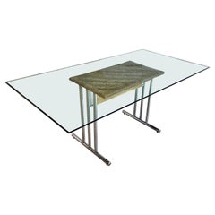 Table de salle à manger en chrome et jonc tressé