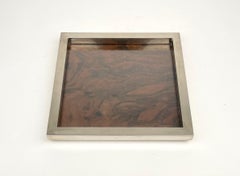 Centrotavola a tasca quadrata in cromo, Wood e vetro, Italia, anni '70