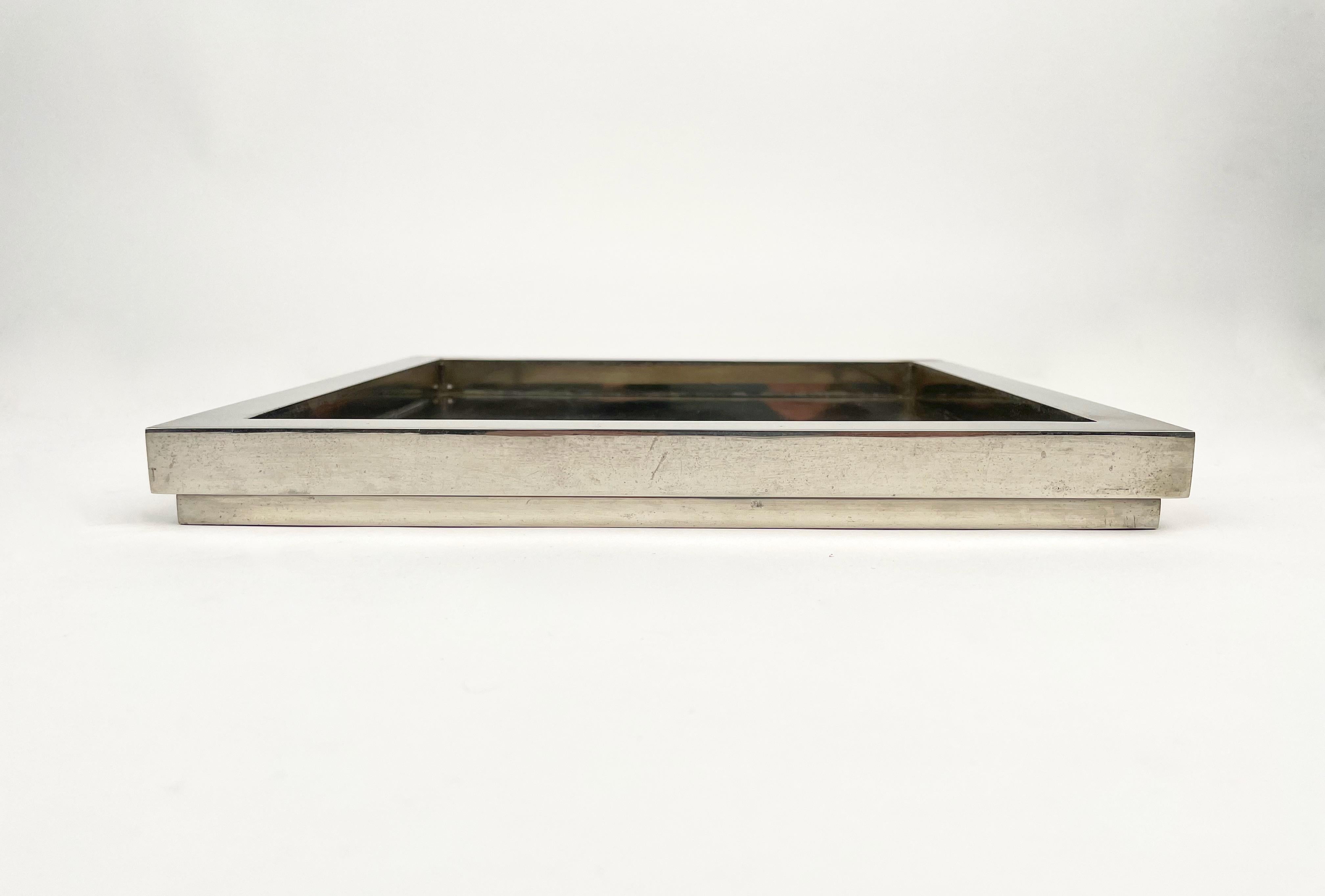Chrome, Wood and Glass Squared Pocket Emptier Centerpiece, Italy, 1970s For Sale 2