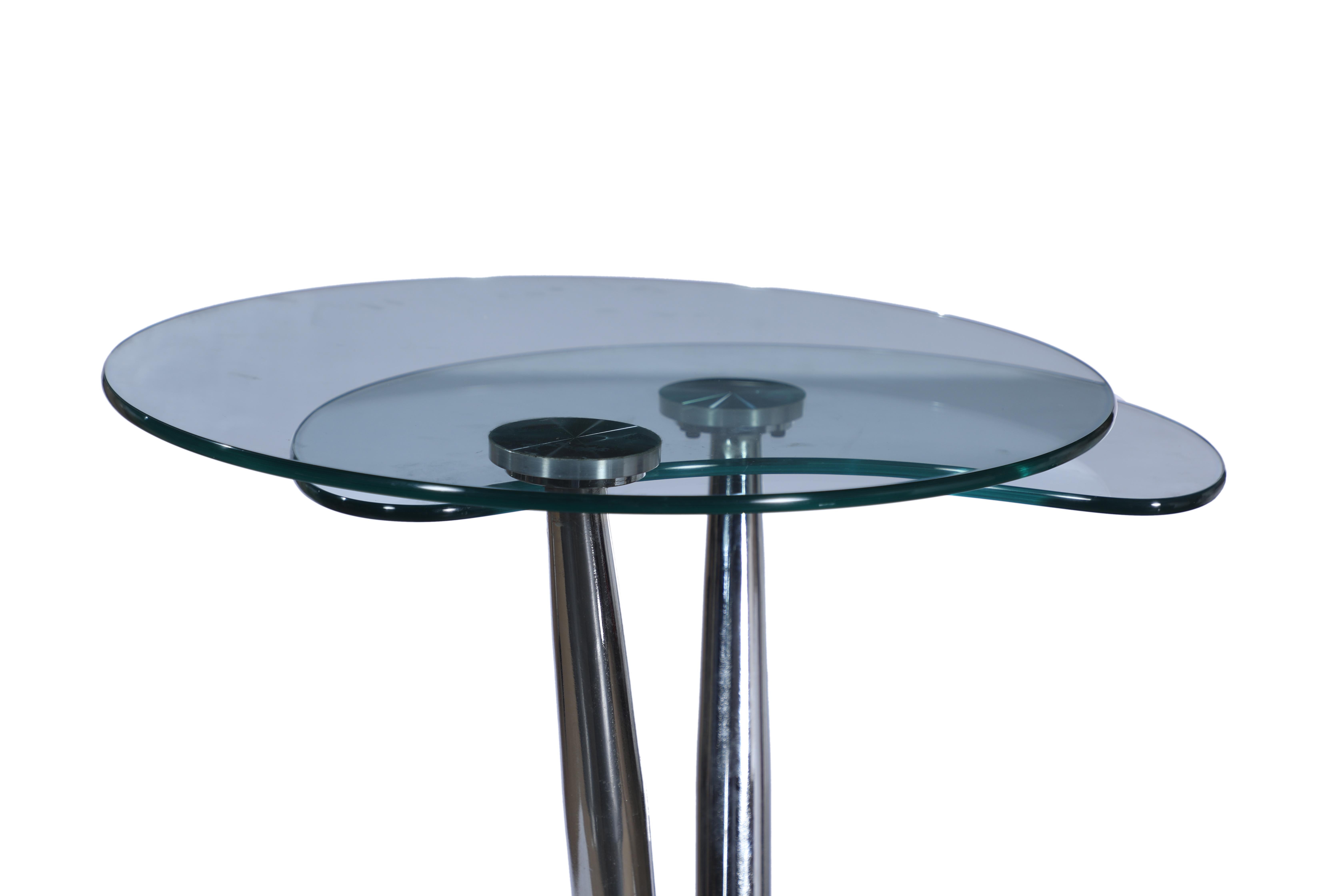 Chrome, Wood and Glass Swivel and Expanding High Top Table with Four Bar Stools In Excellent Condition For Sale In Nantucket, MA