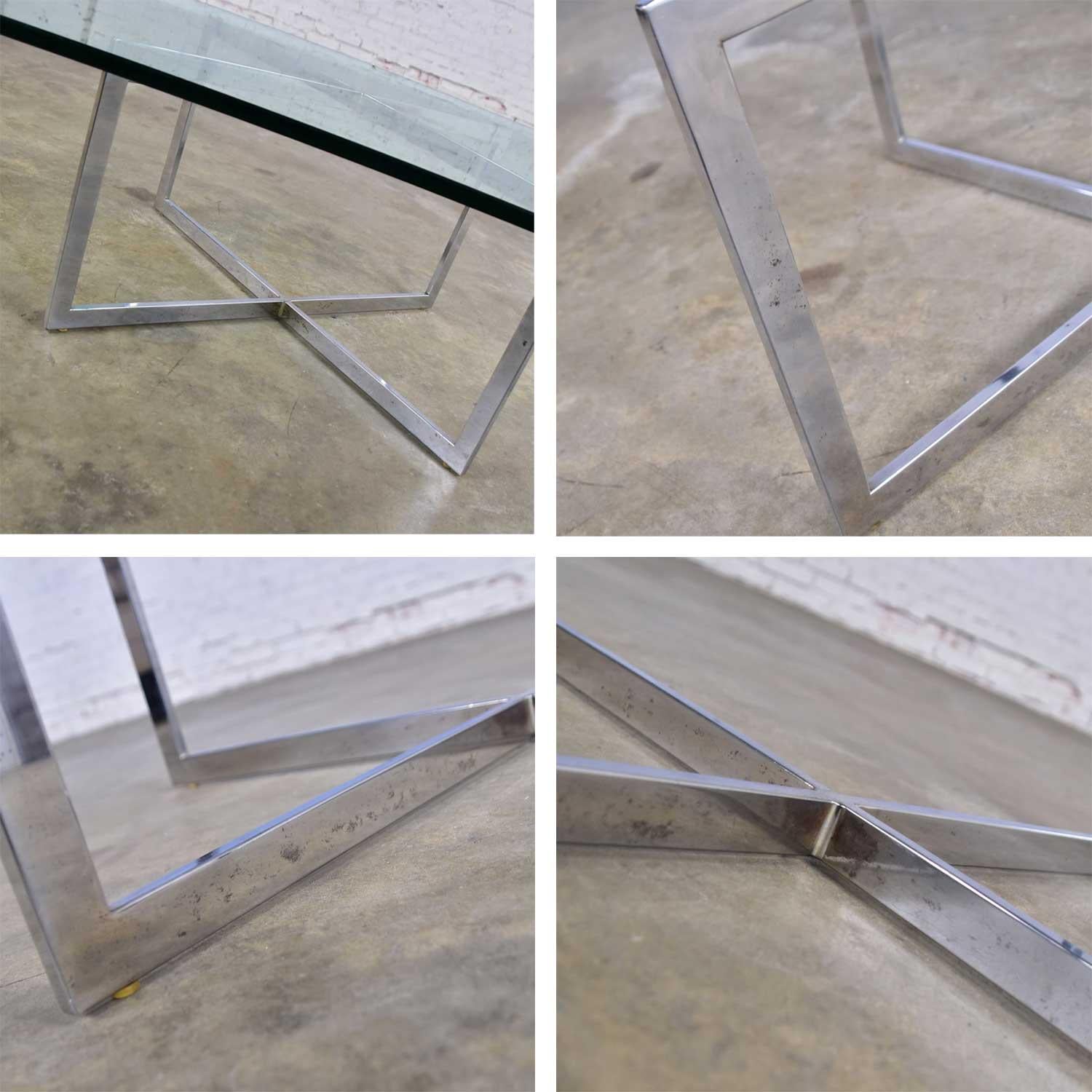 Chrome X-Base Coffee Table with Glass Top in the Style of Milo Baughman 6