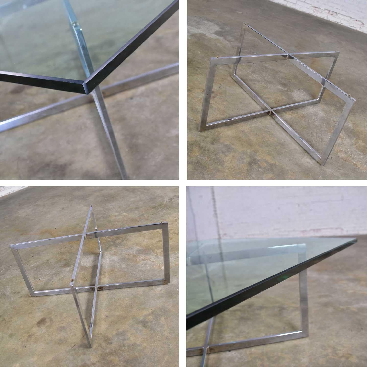Chrome X-Base Coffee Table with Glass Top in the Style of Milo Baughman 7
