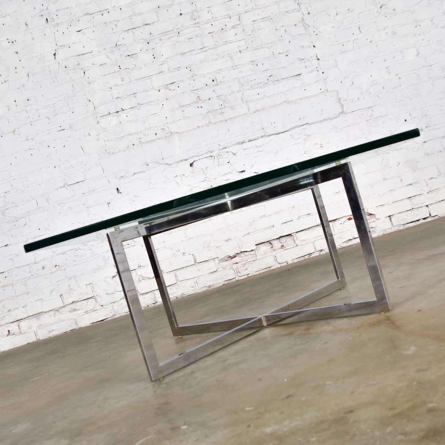 Chrome X-Base Coffee Table with Glass Top in the Style of Milo Baughman 3