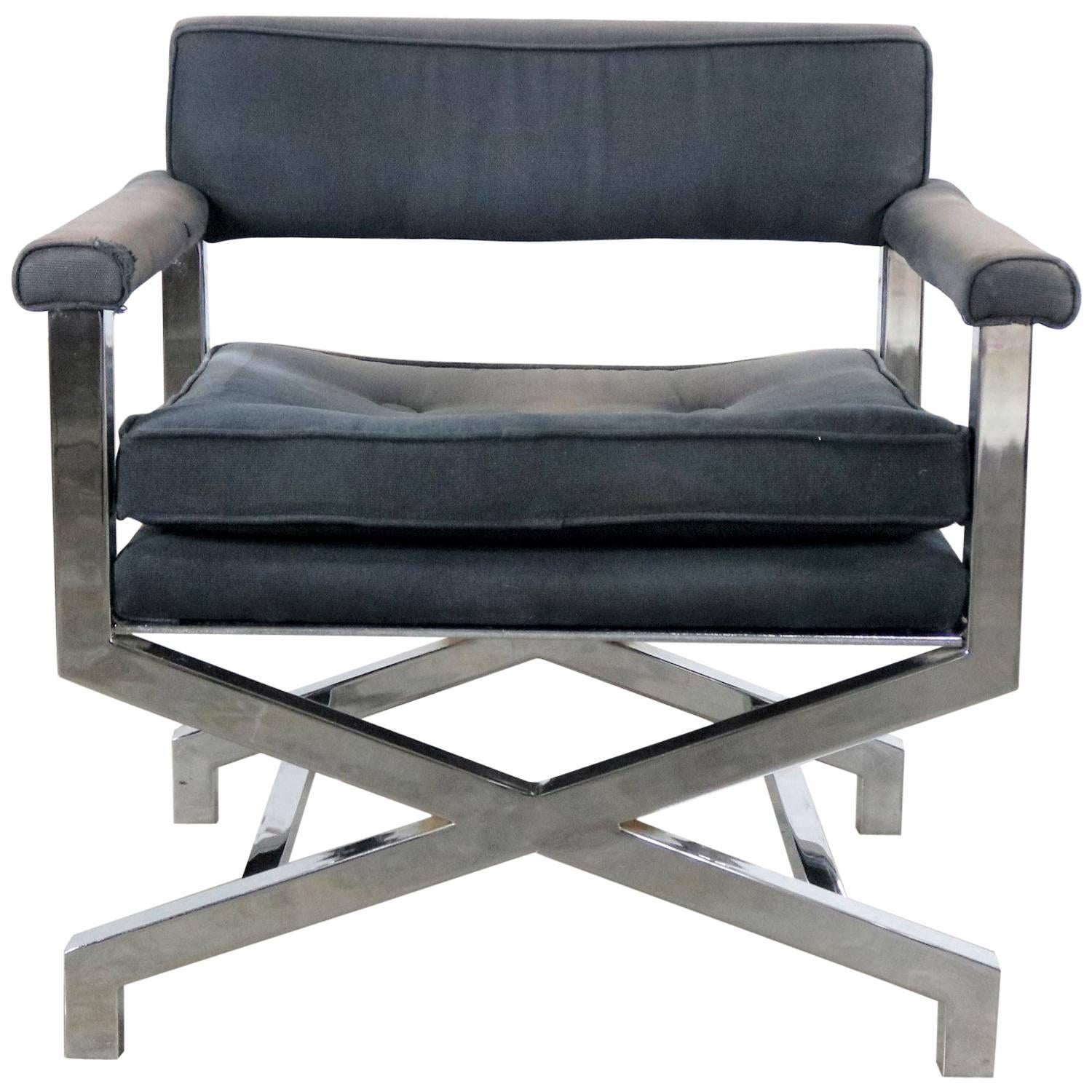 Chrome X-Base Director Style Lounge Chair Style of Milo Baughman