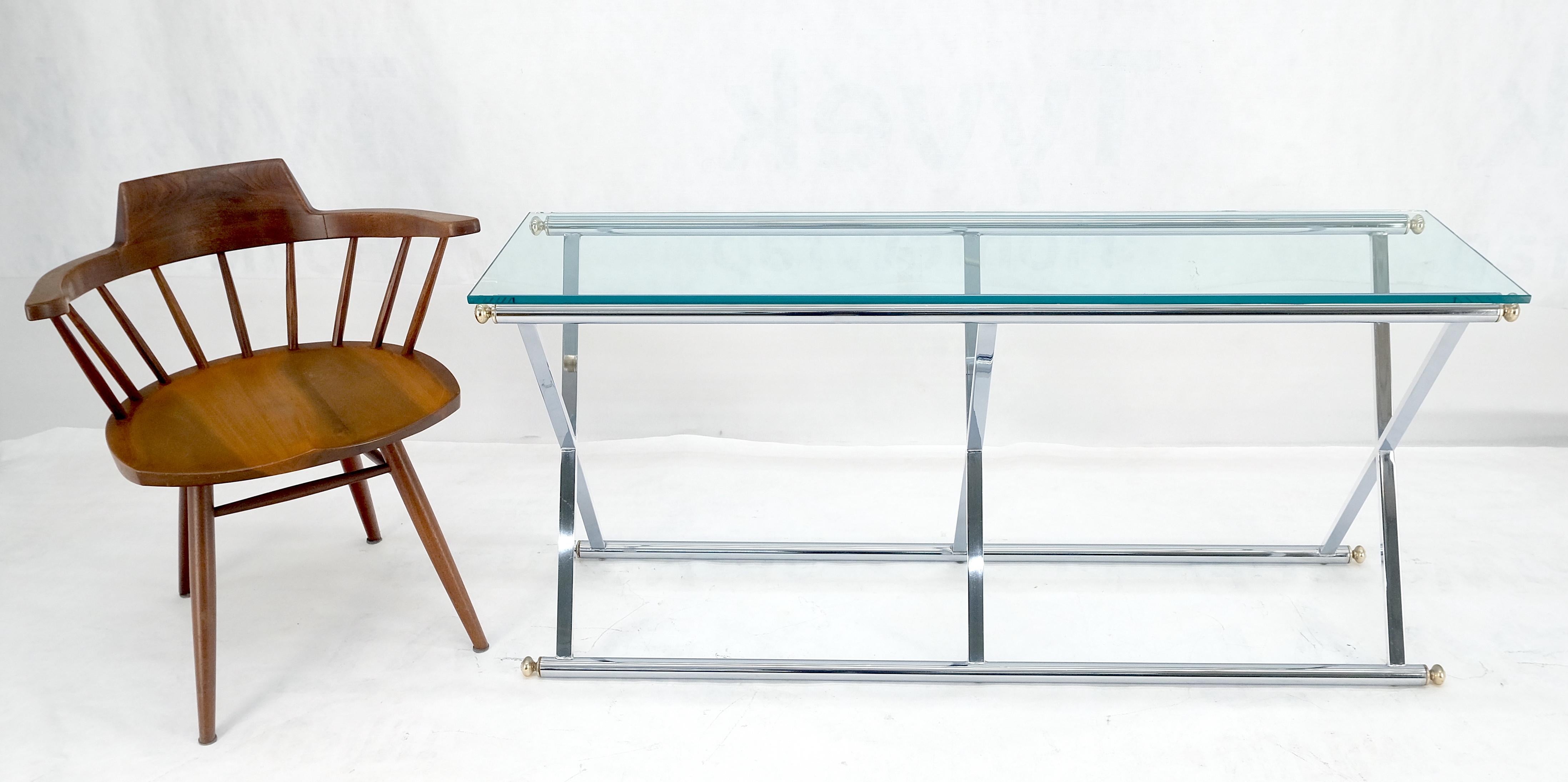 Console de canapé de 67 pouces de long chromée X Base en verre, mi-siècle moderne c1970 Bon état - En vente à Rockaway, NJ