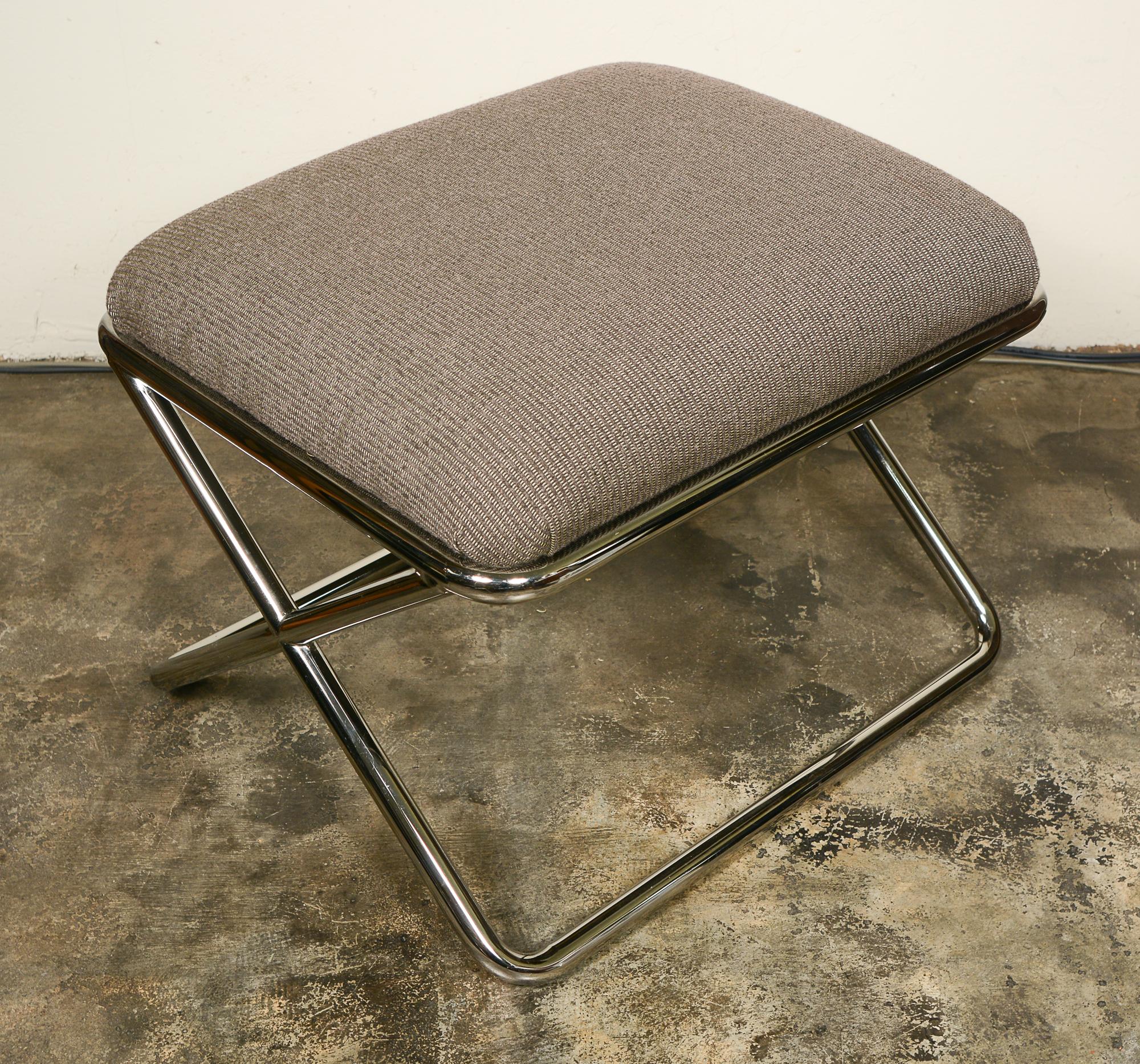 Upholstery Chrome X Base Stool by Swaim Originals For Sale