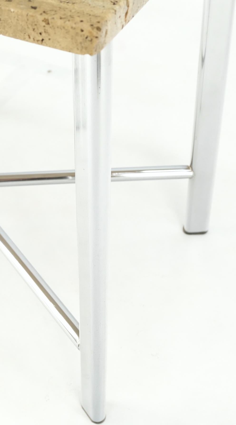 Support de table d'appoint rectangulaire mi-siècle moderne à base en X et plateau en travertin chromé en vente 1