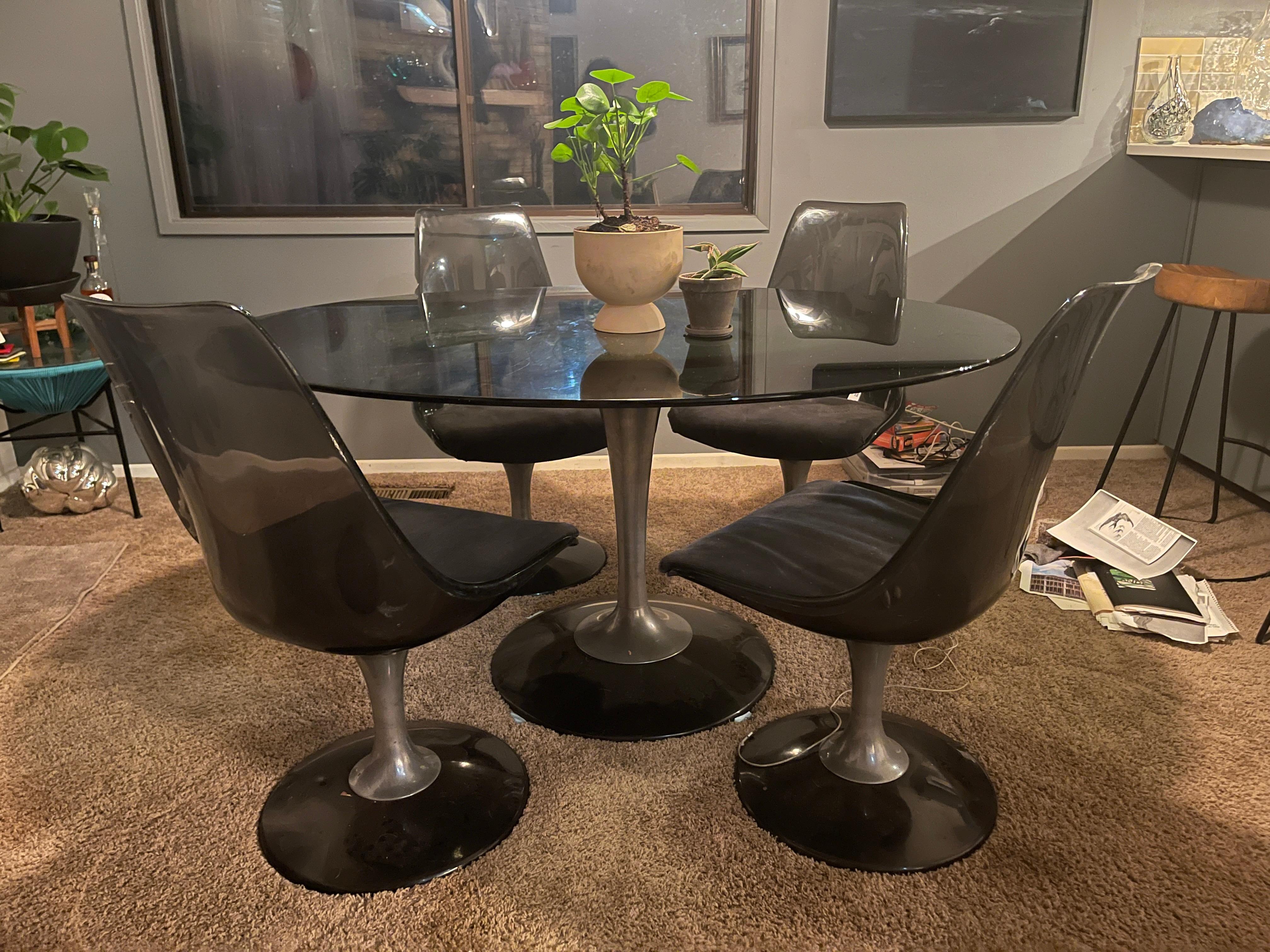 20th Century Chromecraft Smoked Glass and Lucite Oval Table (chairs already sold) For Sale