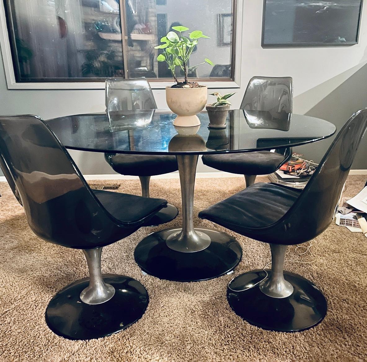 American Chromecraft Smoked Glass and Lucite Oval Table (chairs already sold) For Sale