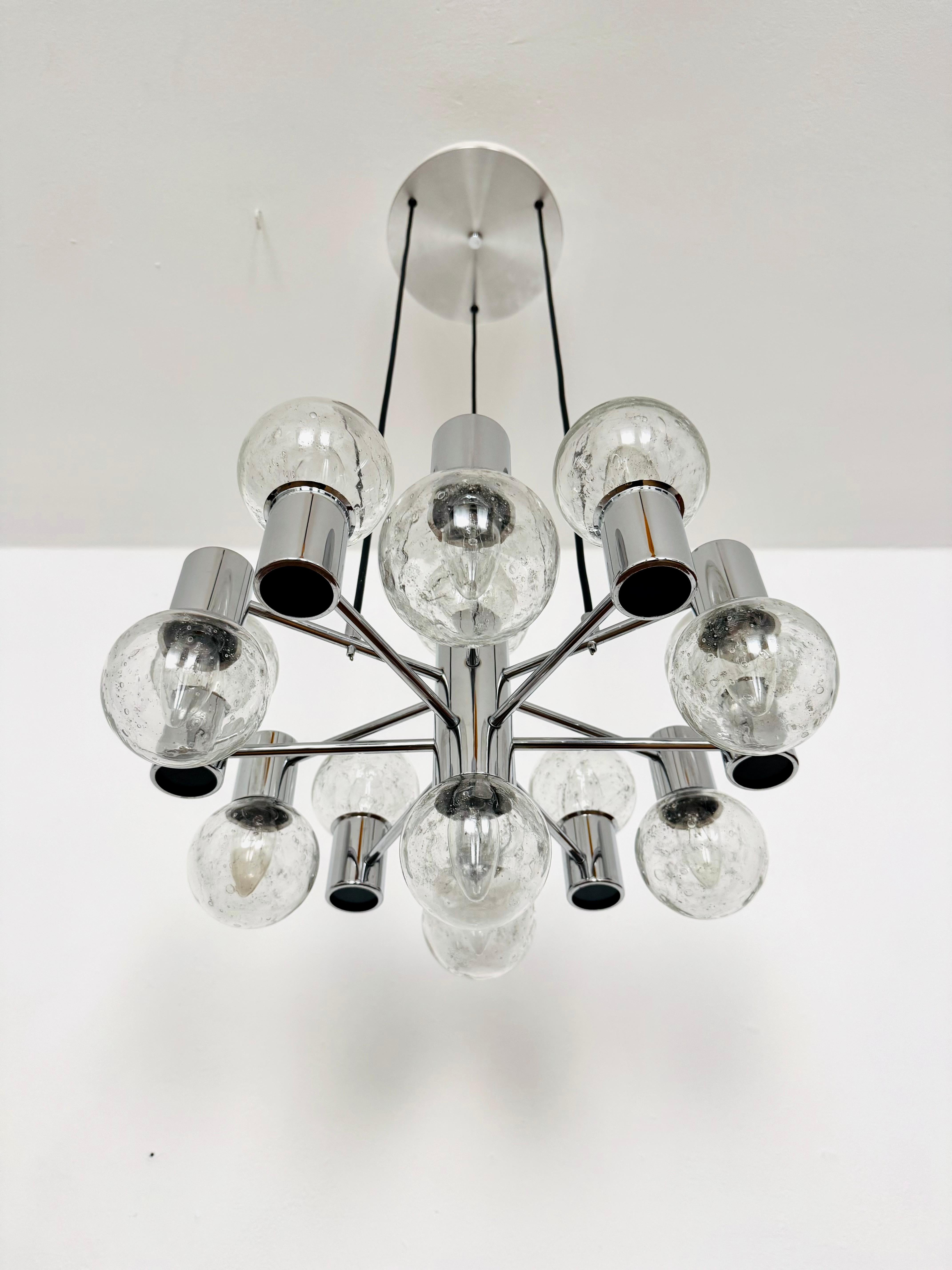 Tedesco Lampadario Sputnik cromato anni '70 di Doria in vendita