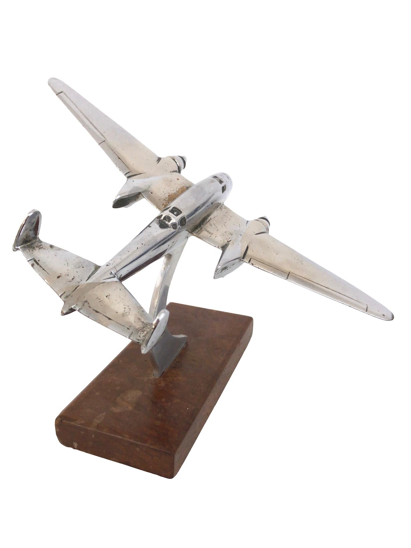 Polychromed Chromed Air Plane Desk Model, Original Art Deco, France, 1930s For Sale