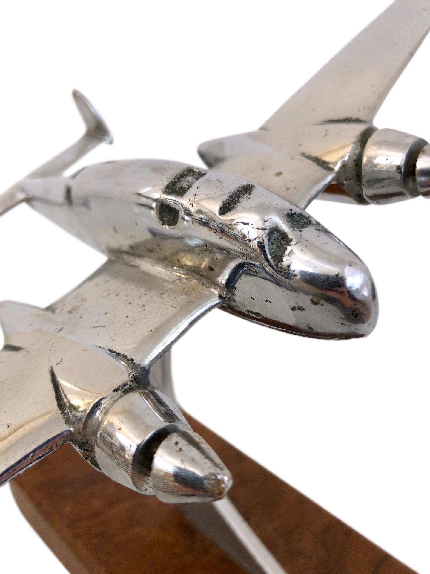 Metal Chromed Air Plane Desk Model, Original Art Deco, France, 1930s For Sale