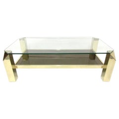 Chromed and Gilded Metal Coffee Table with 2 Glass Tops, Circa 1970. Chromed and Gilded Metal Coffee Table with 2 Glass Tops, Circa 1970.