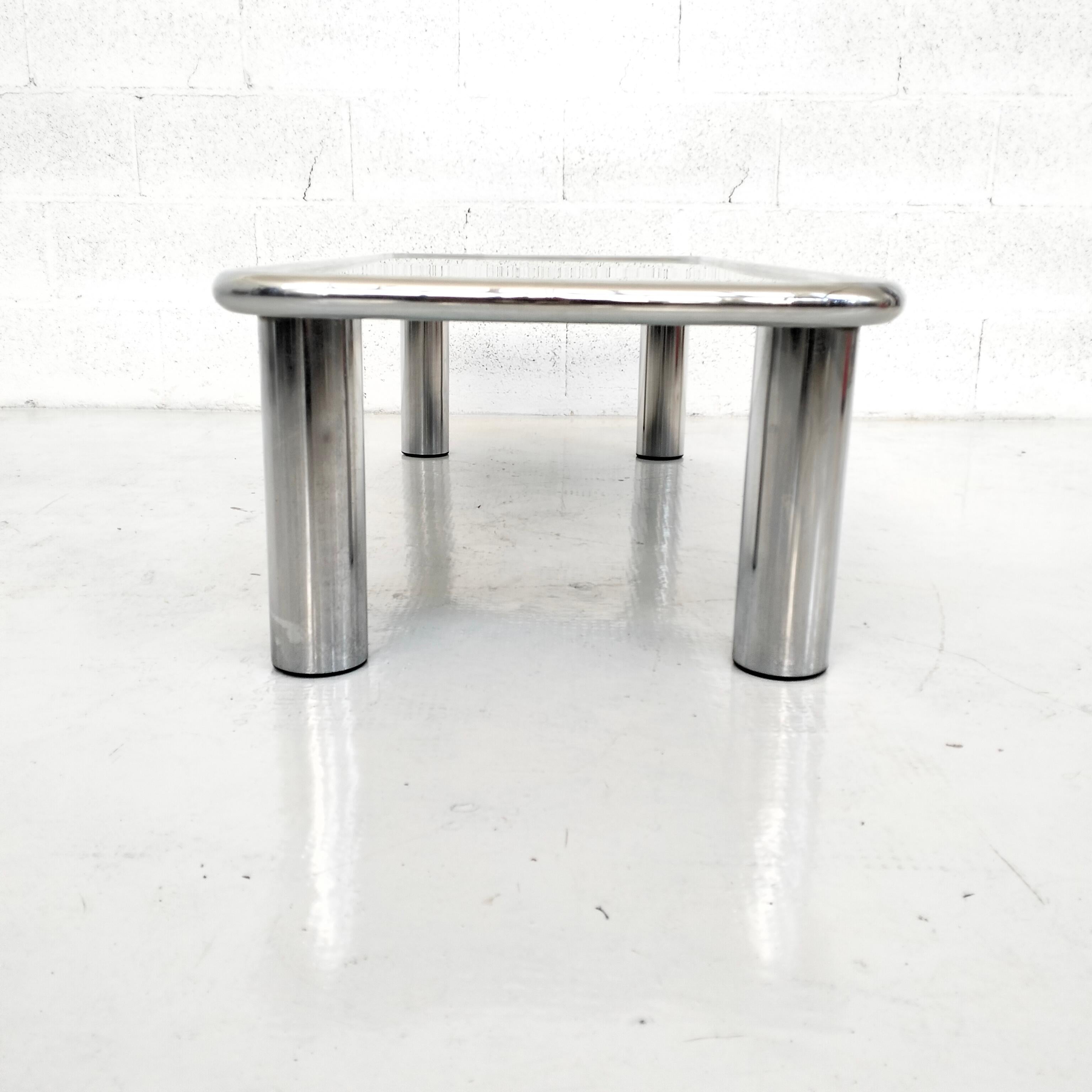 Chromed  and mirrored Coffee Table Sesann Model by G Frattini for Cassina 4