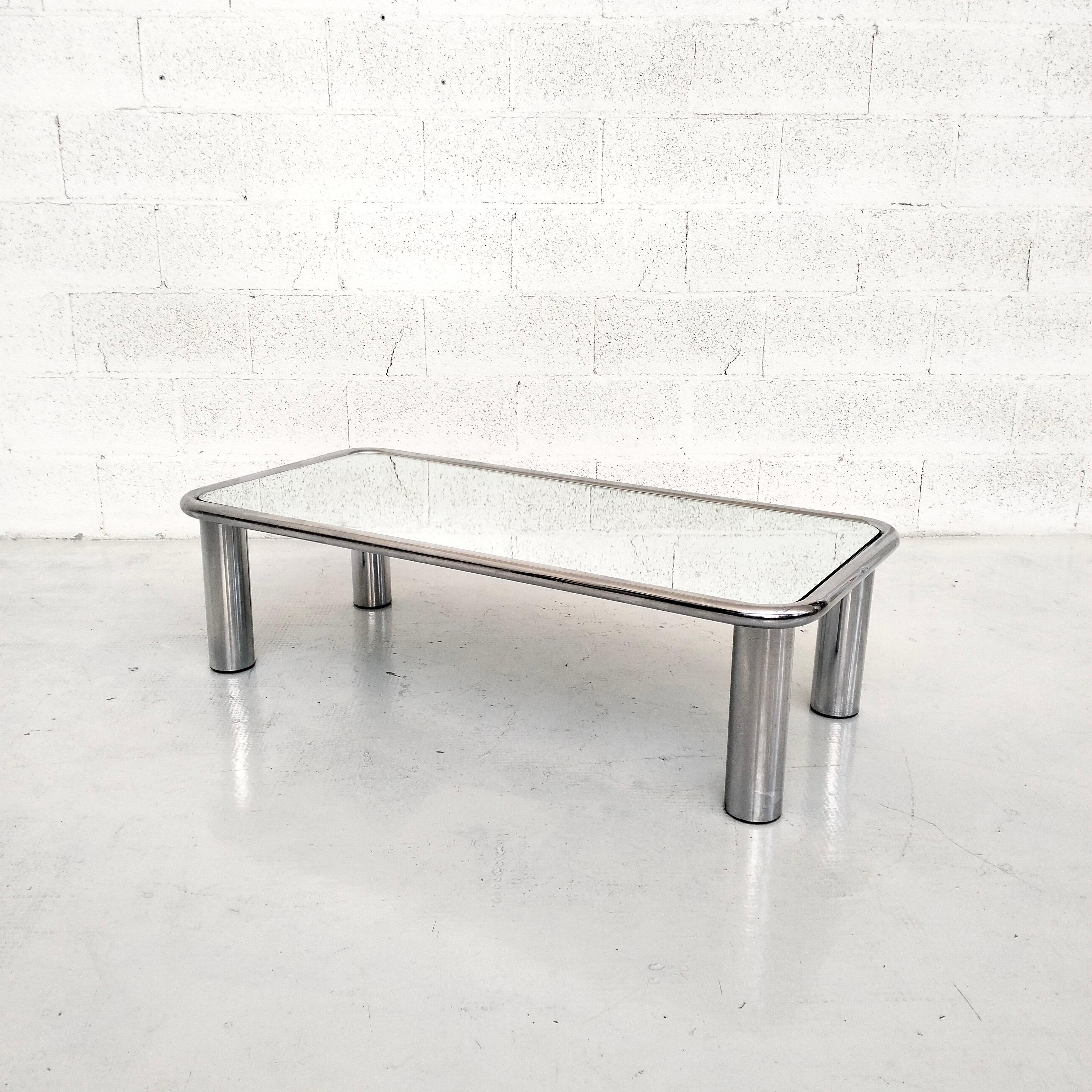 Mid-Century Modern Chromed  and mirrored Coffee Table Sesann Model by G Frattini for Cassina