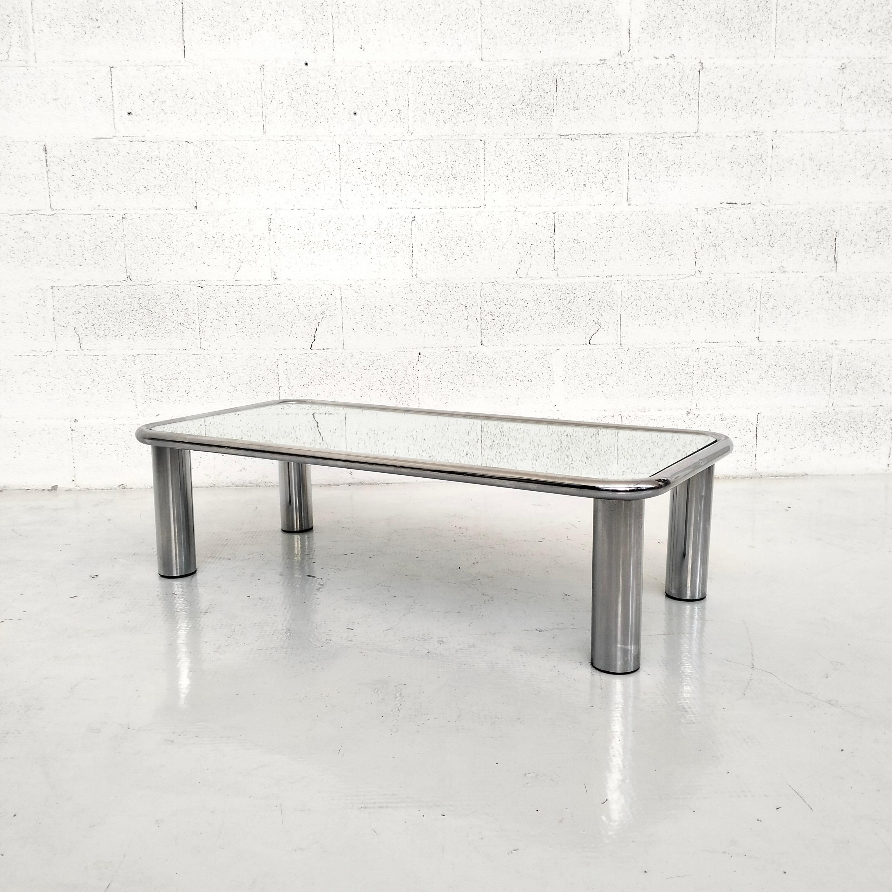 Italian Chromed  and mirrored Coffee Table Sesann Model by G Frattini for Cassina