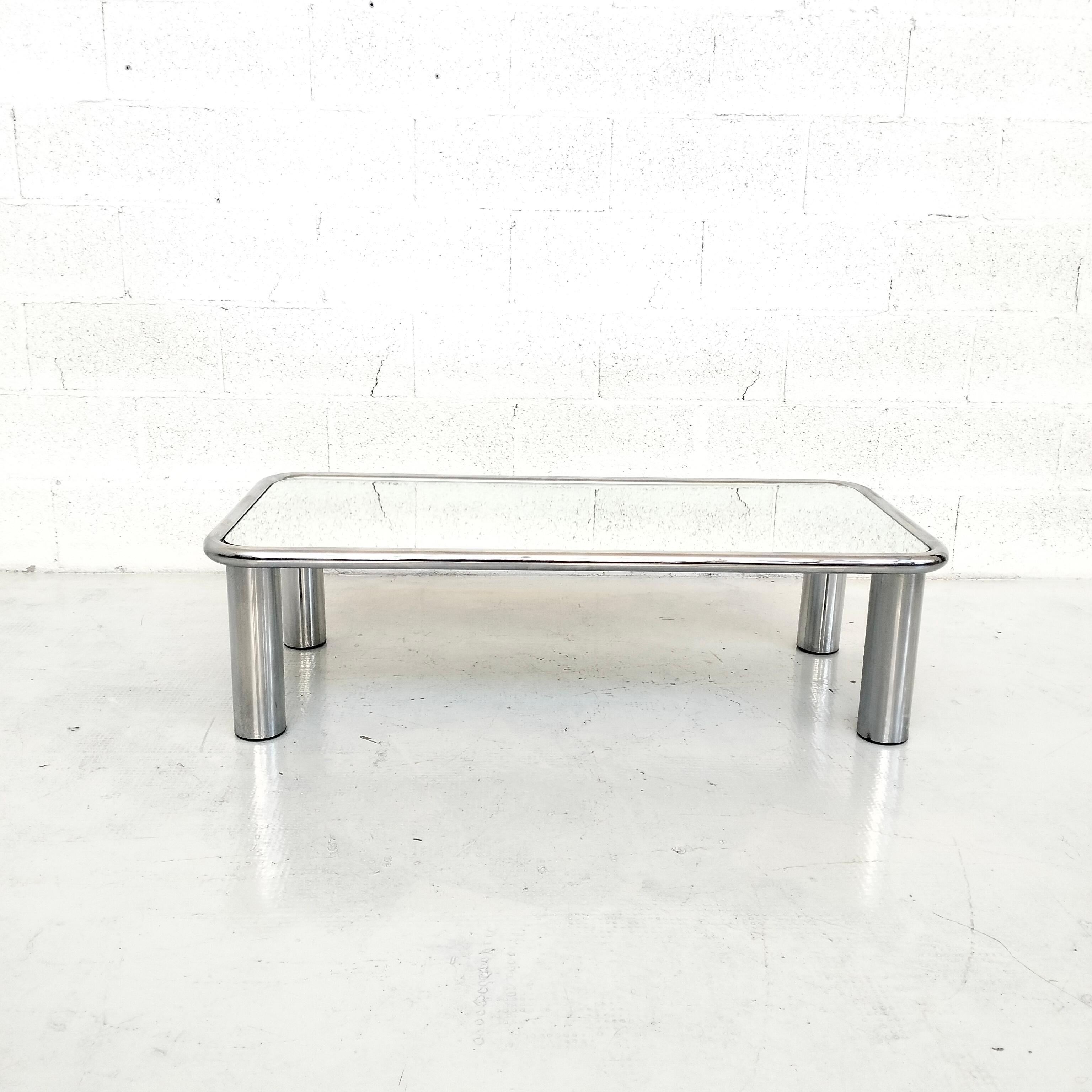 Chromed  and mirrored Coffee Table Sesann Model by G Frattini for Cassina In Good Condition In Padova, IT