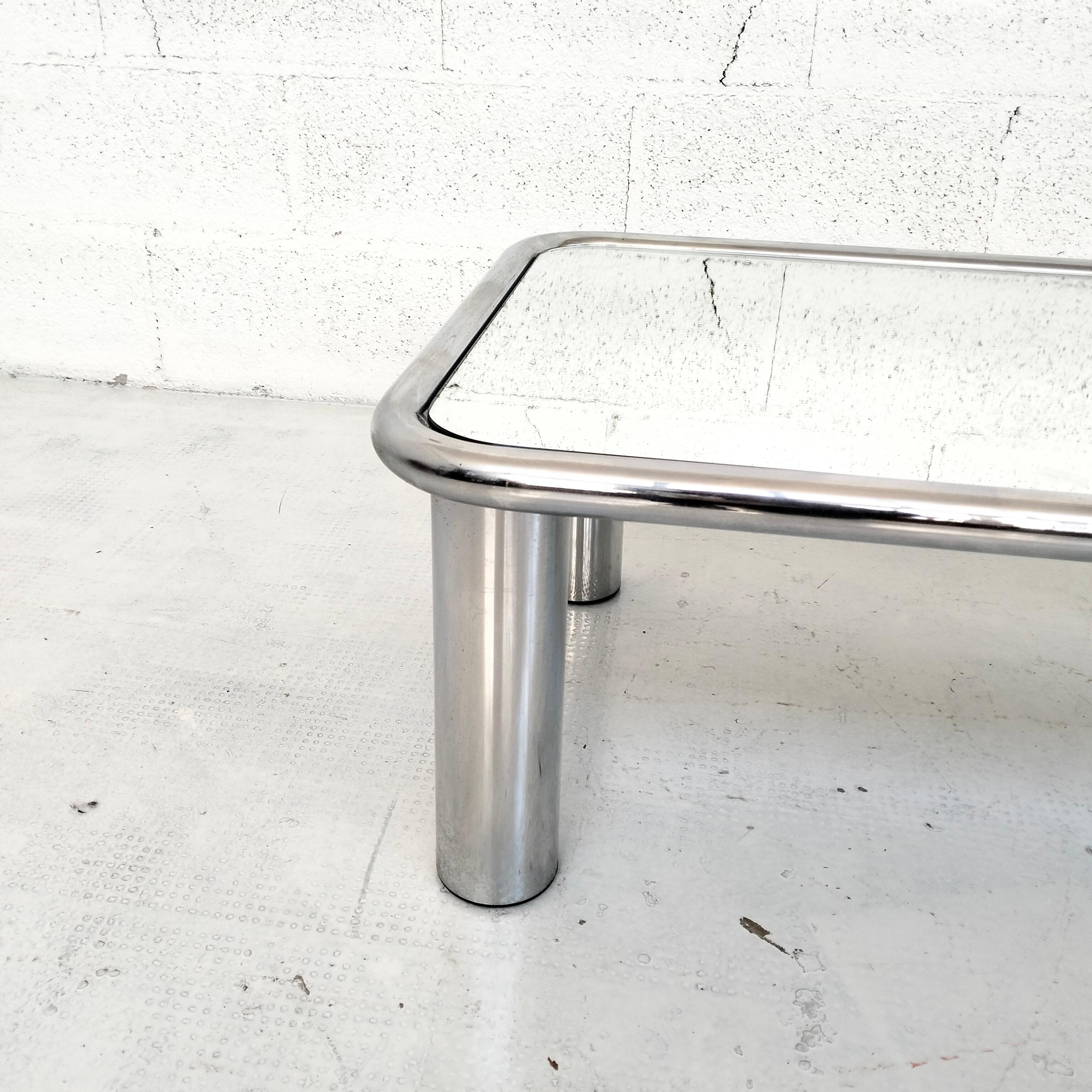 Steel Chromed  and mirrored Coffee Table Sesann Model by G Frattini for Cassina