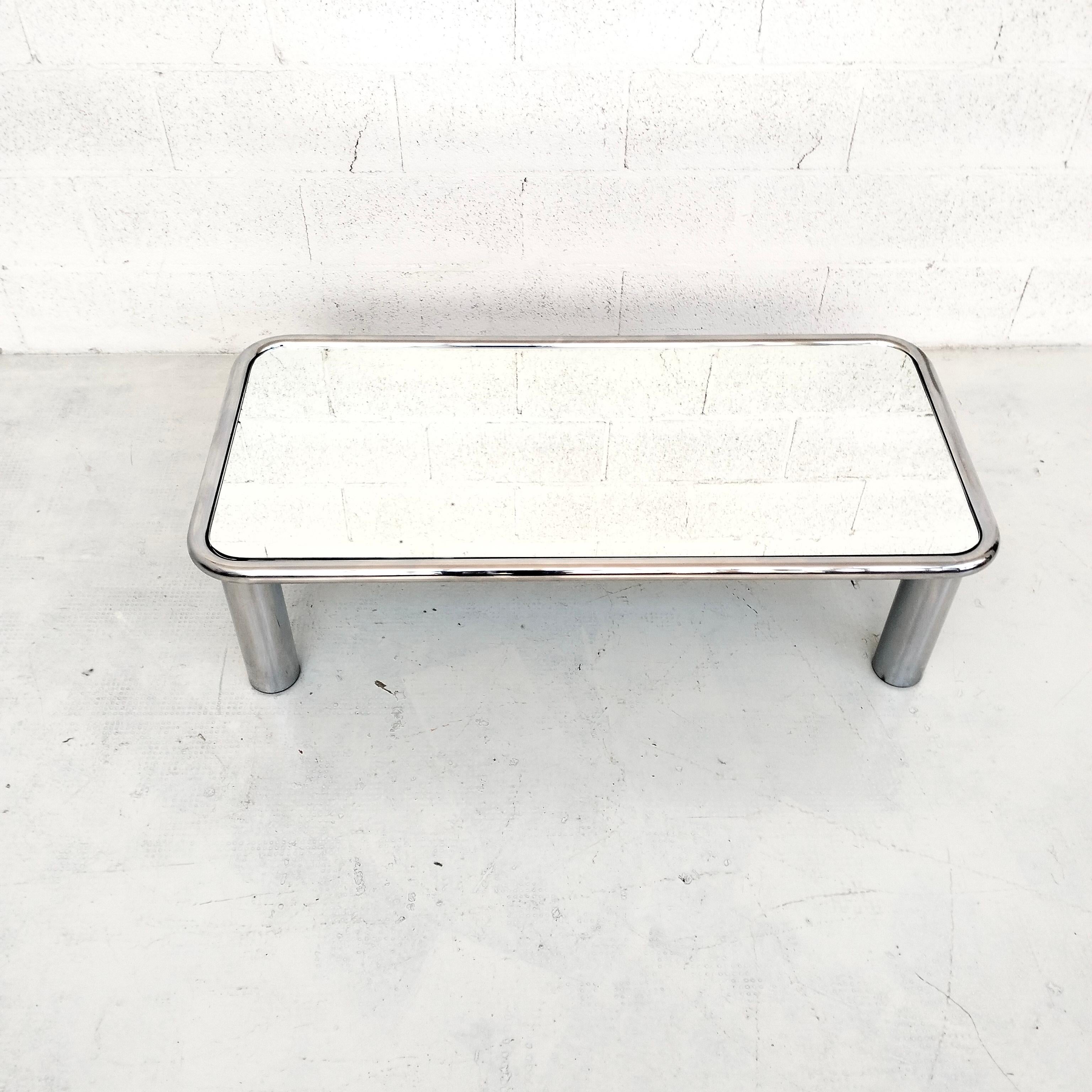 Chromed  and mirrored Coffee Table Sesann Model by G Frattini for Cassina 2