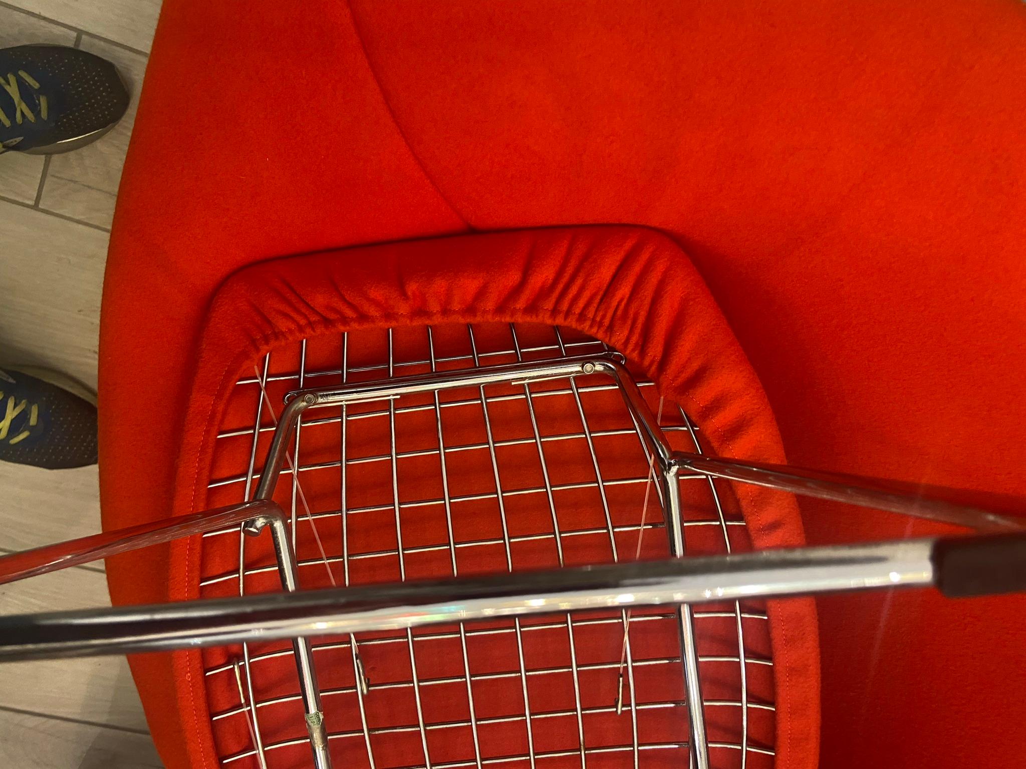 Chromed and Red Harry Bertoia Large Diamond Chair and Ottoman for Knoll 1