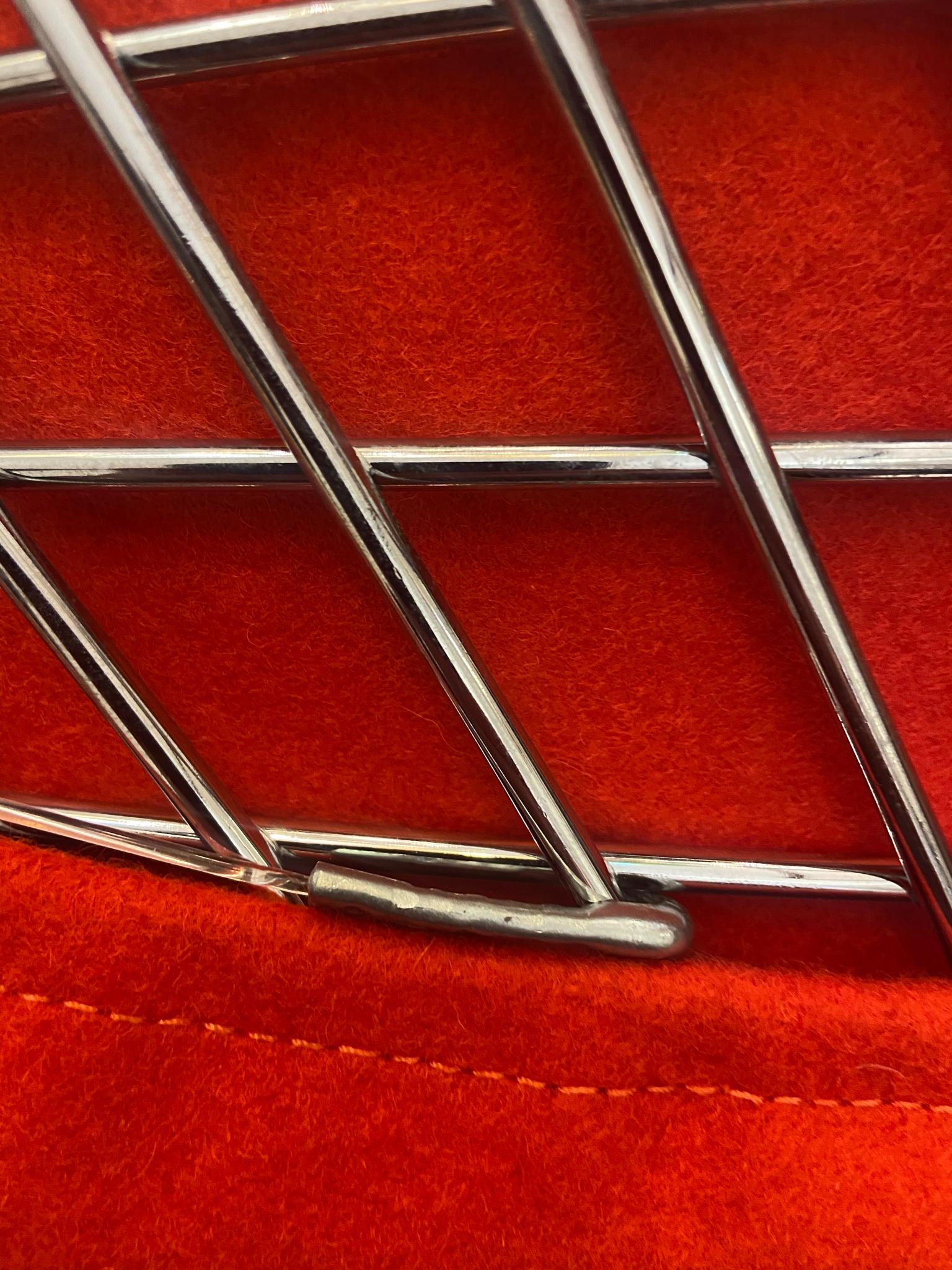 Chromed and Red Harry Bertoia Large Diamond Chair and Ottoman for Knoll 8