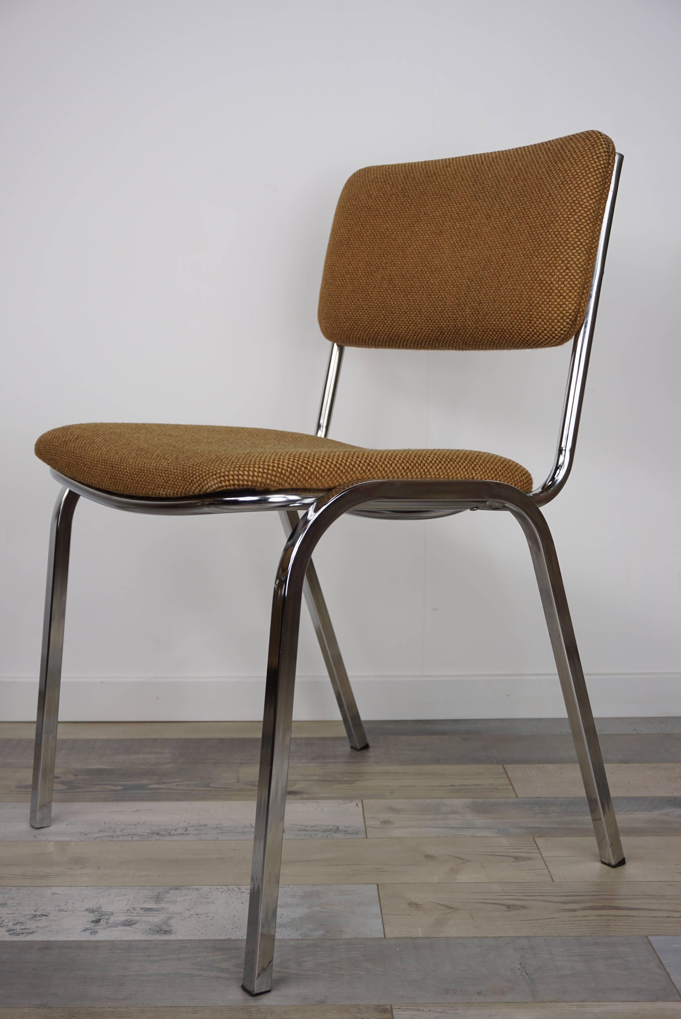 Chromed and Tweed Set of Six Chairs French Design from the 1960s 4