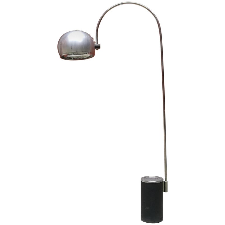 Midcentury Chromed Brushed Metal Arc Italian Floor Lamp 1970s For