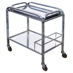 Carrello da bar Art Deco cromato con ruote e vassoio a specchio rimovibile, Francia, anni '30
