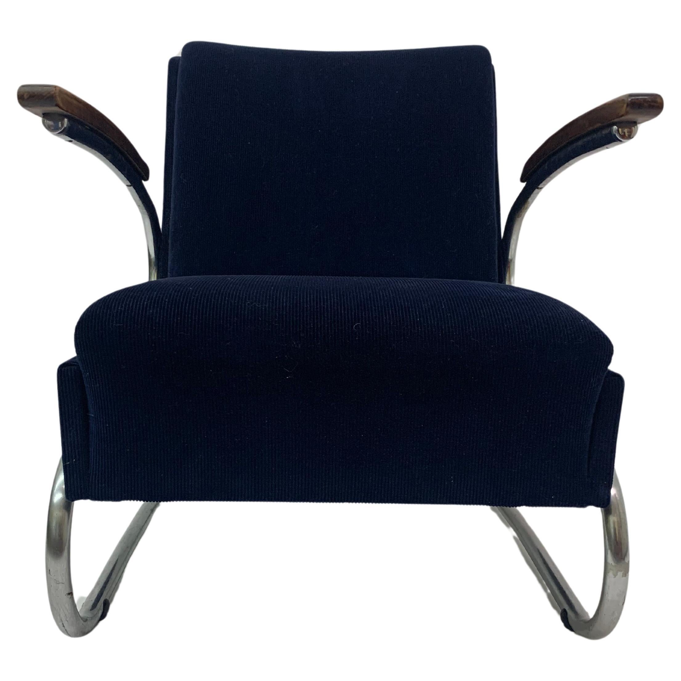 Chromed Bauhaus armchair Type S-411 by W. Gispen for Mücke Melder, 1930s For Sale
