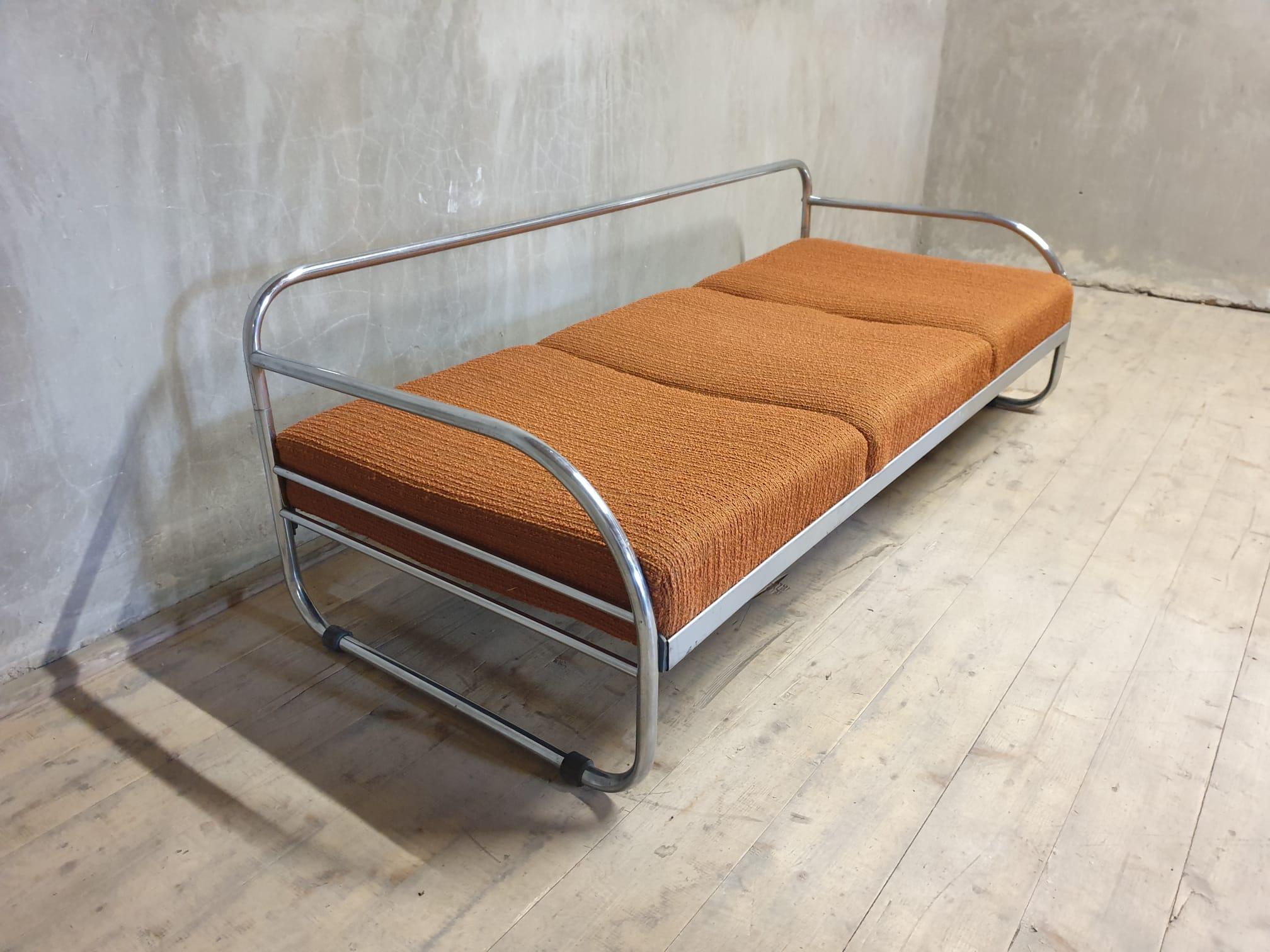 Chromed Bauhaus sofa, 1930´s, Bohemia In Good Condition For Sale In Prague 8, CZ