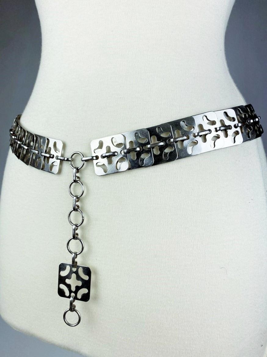 Chromed belt with perforated metal mesh by Paco Rabanne - France Circa 1970 For Sale 10