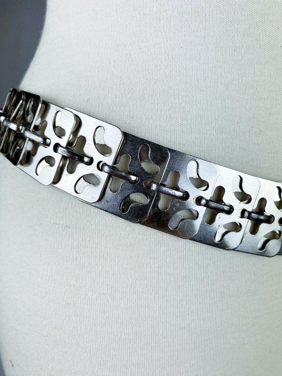 Women's or Men's Chromed belt with perforated metal mesh by Paco Rabanne - France Circa 1970 For Sale