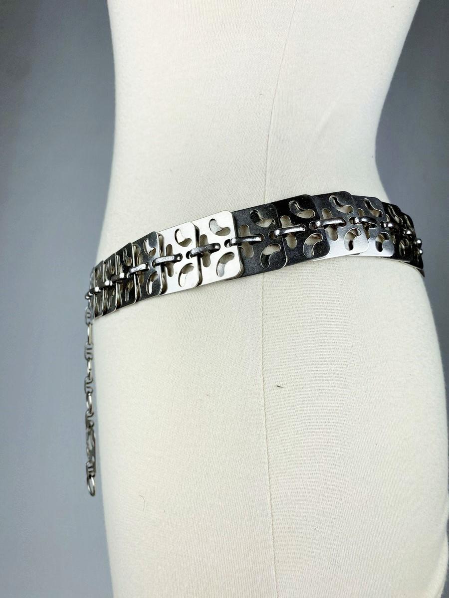 Chromed belt with perforated metal mesh by Paco Rabanne - France Circa 1970 For Sale 2