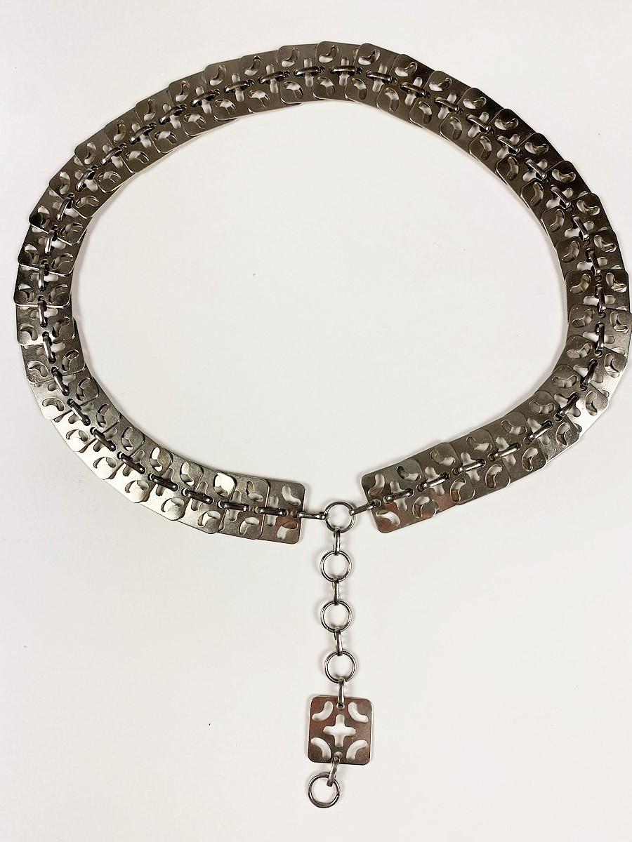 Chromed belt with perforated metal mesh by Paco Rabanne - France Circa 1970 For Sale 4