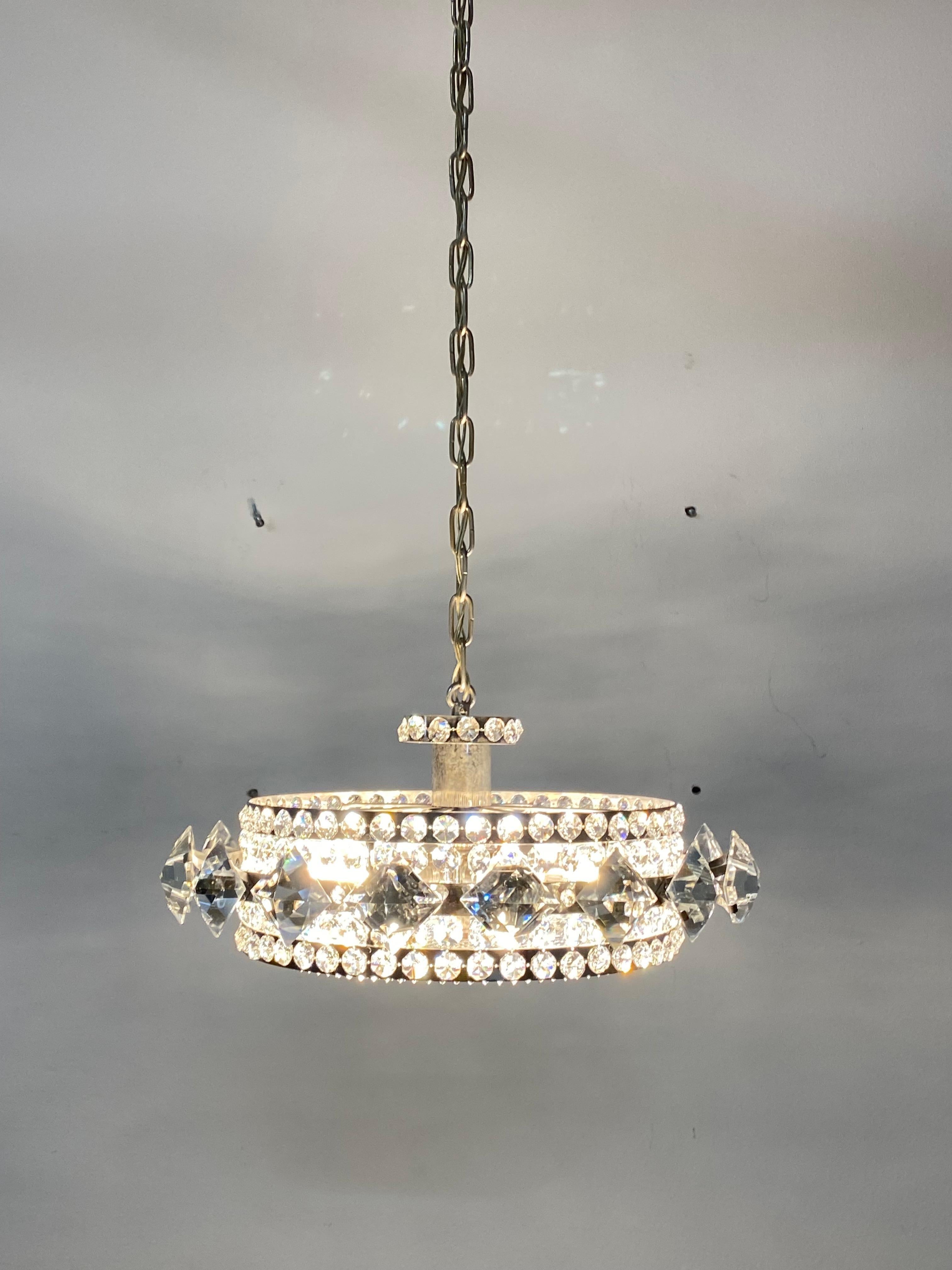 Chromed Brass and Glass Chandelier by Orrefors from the 1960s For Sale 3