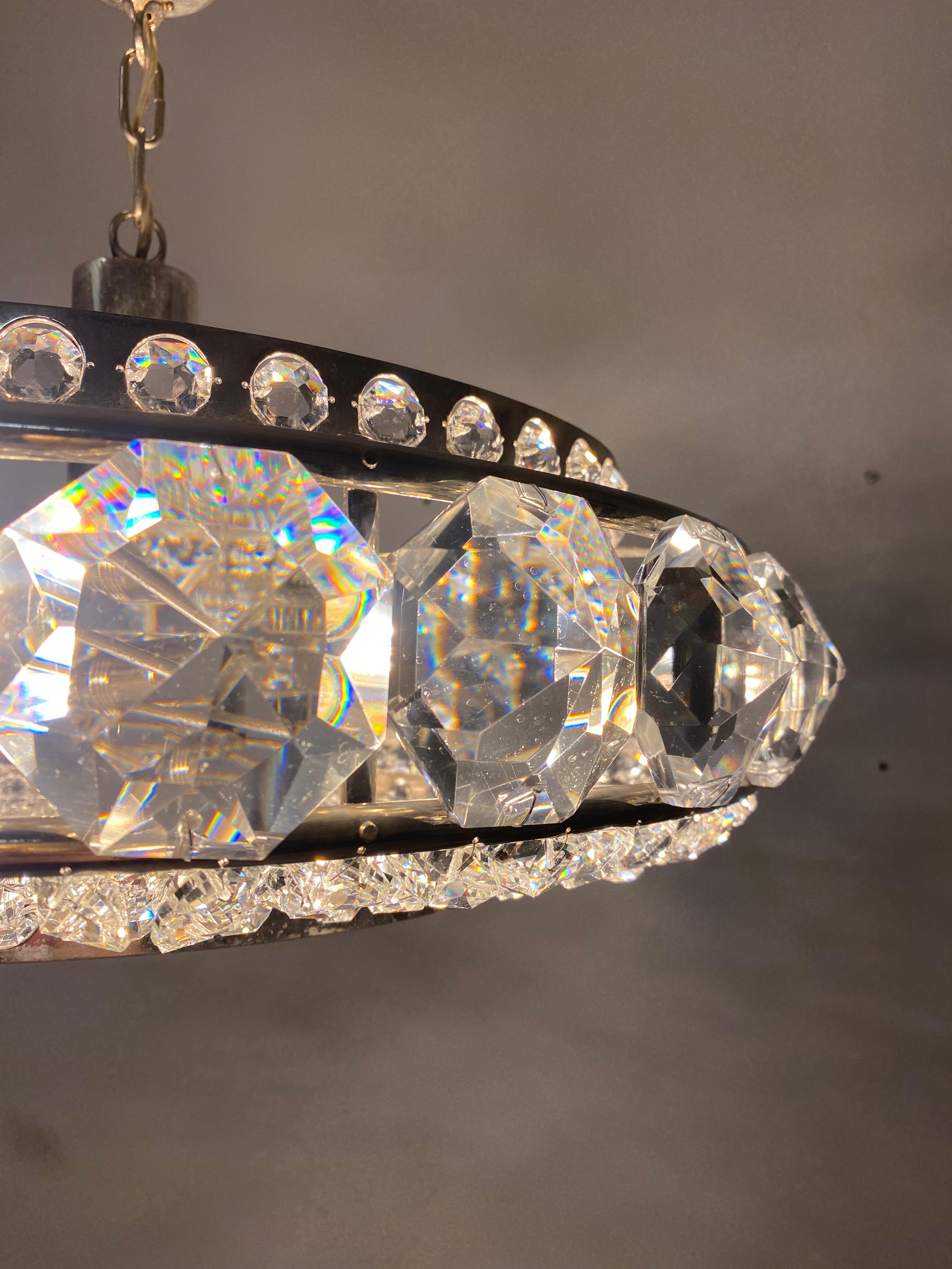 Chromed Brass and Glass Chandelier by Orrefors from the 1960s For Sale 3