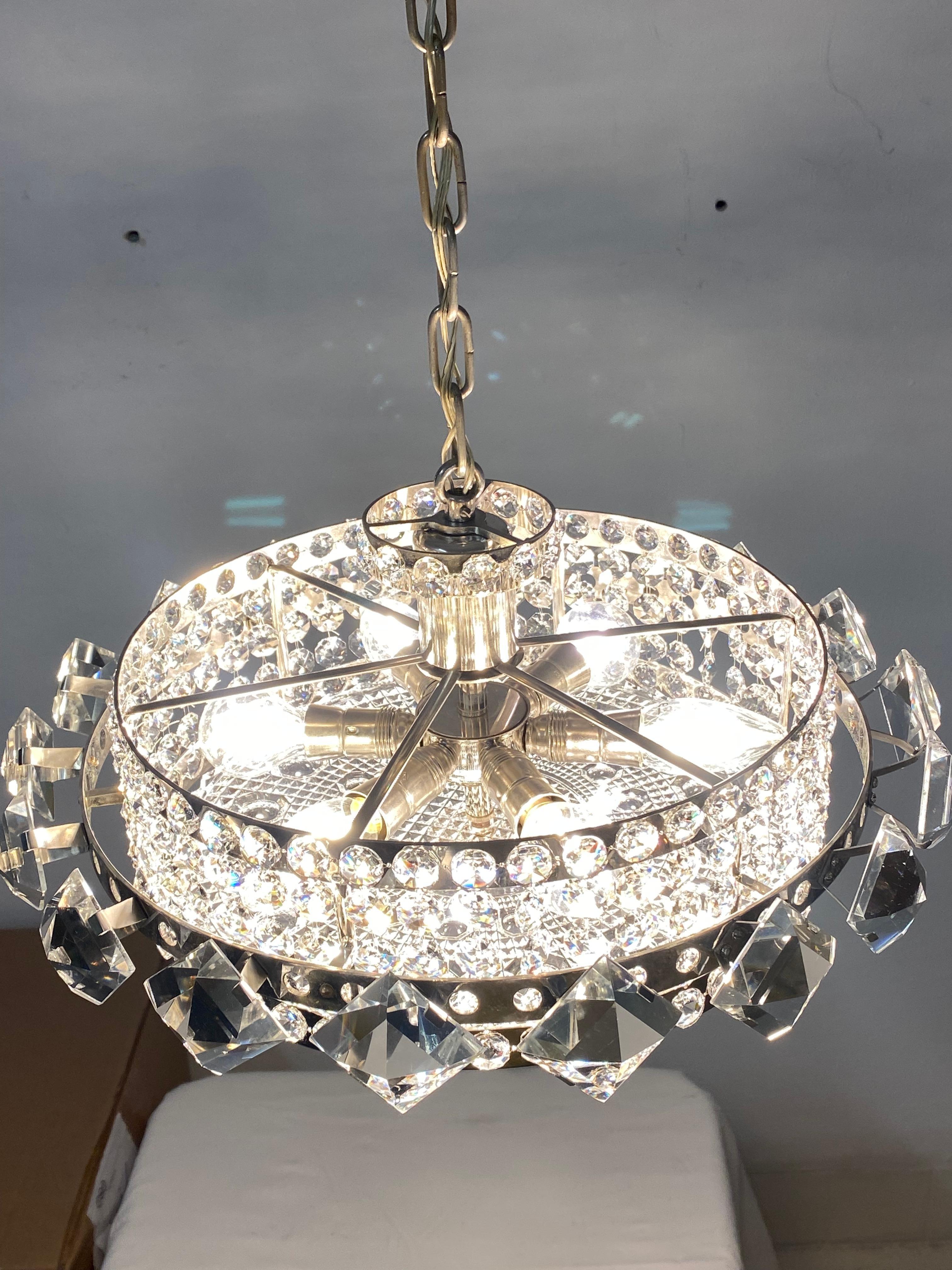 Chromed Brass and Glass Chandelier by Orrefors from the 1960s For Sale 5