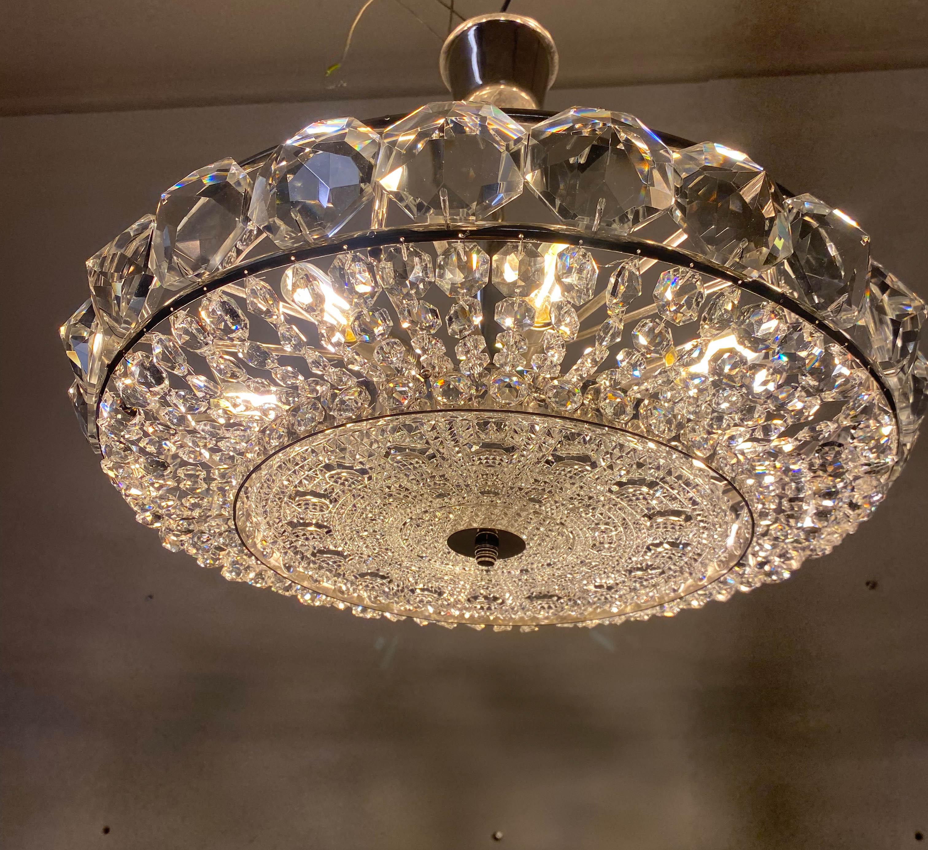 Chromed Brass and Glass Chandelier by Orrefors from the 1960s For Sale 6