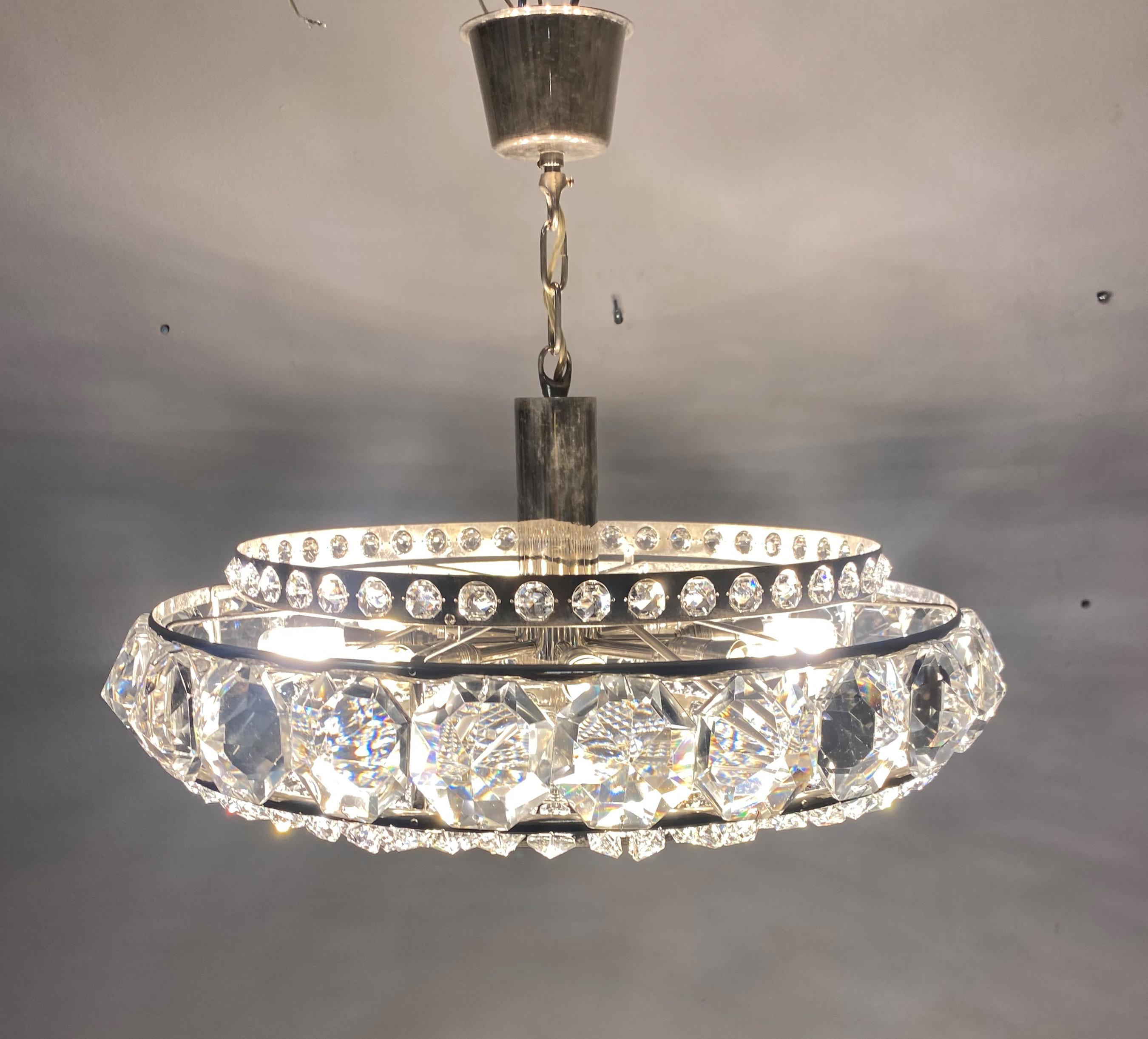 Chromed Brass and Glass Chandelier by Orrefors from the 1960s For Sale 7