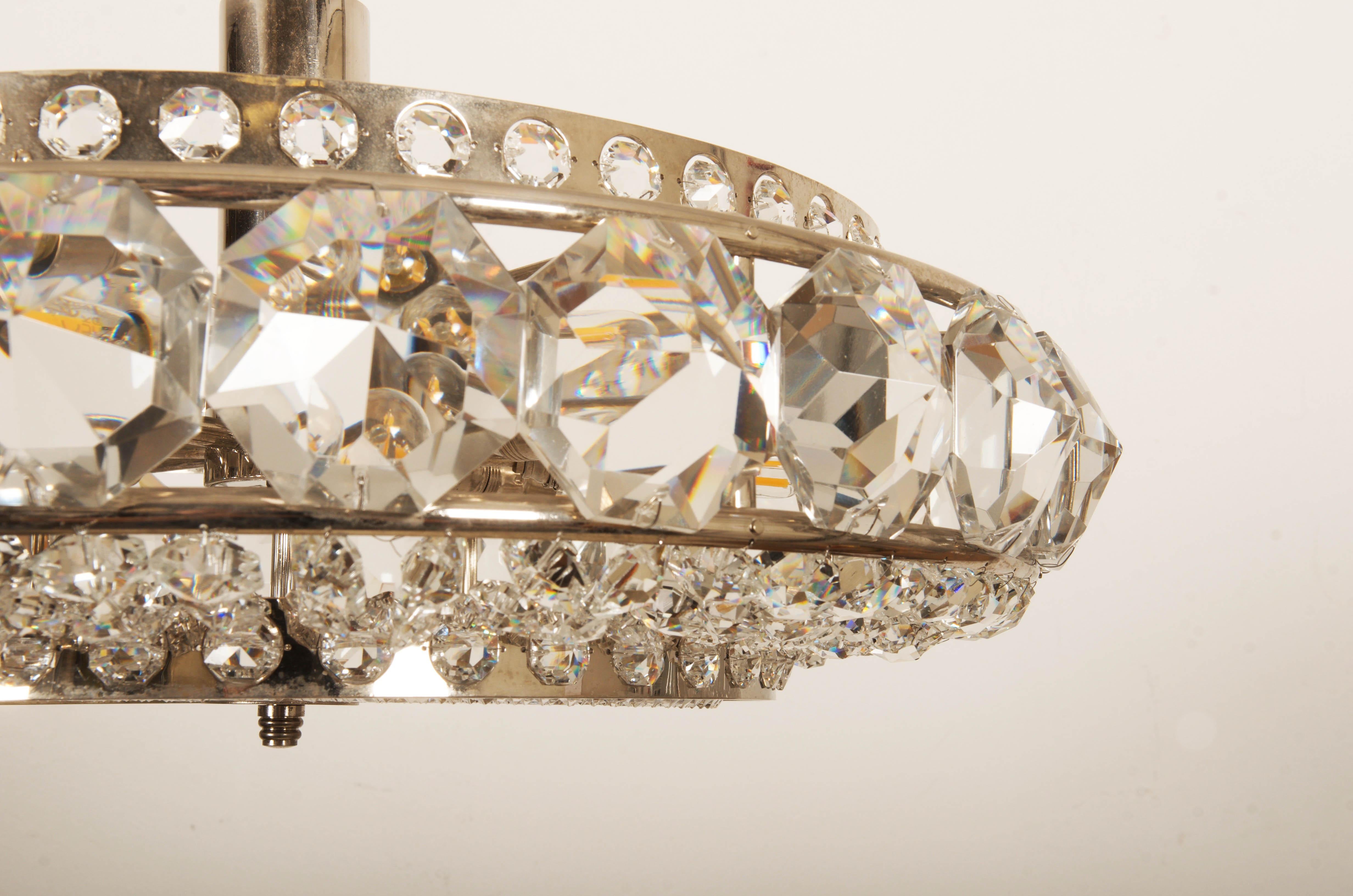 Swedish Chromed Brass and Glass Chandelier by Orrefors from the 1960s For Sale