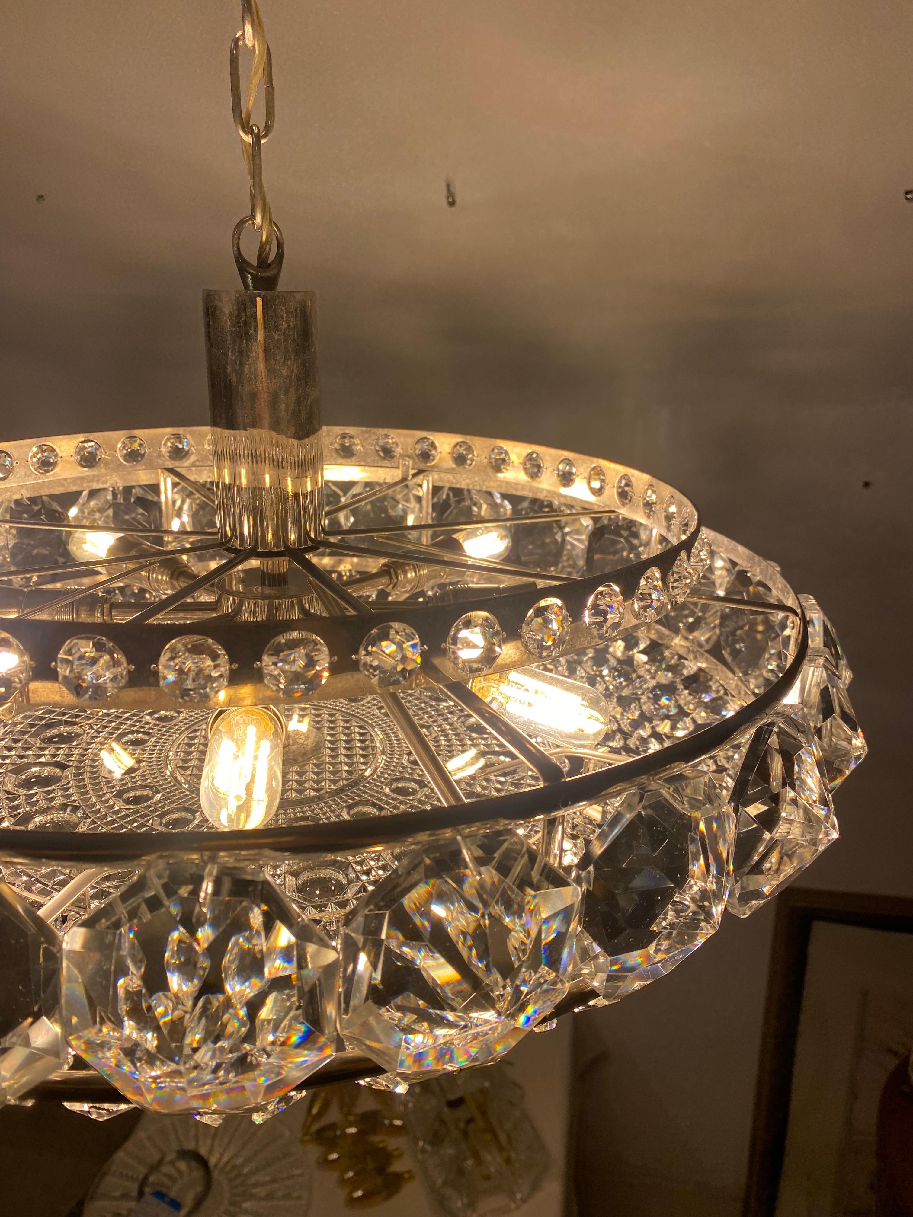 Chromed Brass and Glass Chandelier by Orrefors from the 1960s For Sale 1